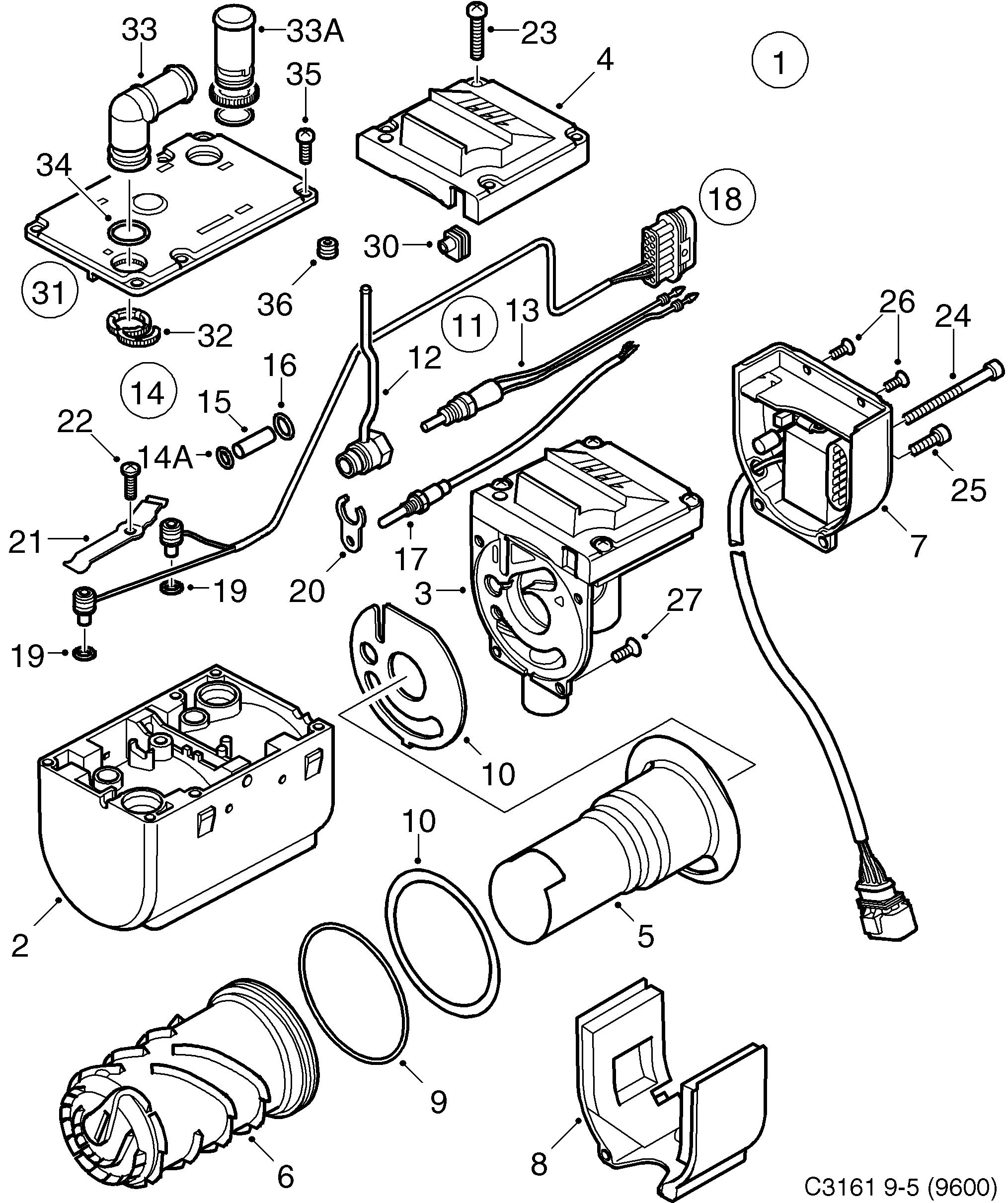 Saab 9-5 (9600) Auxiliary heater Heater unit diagram