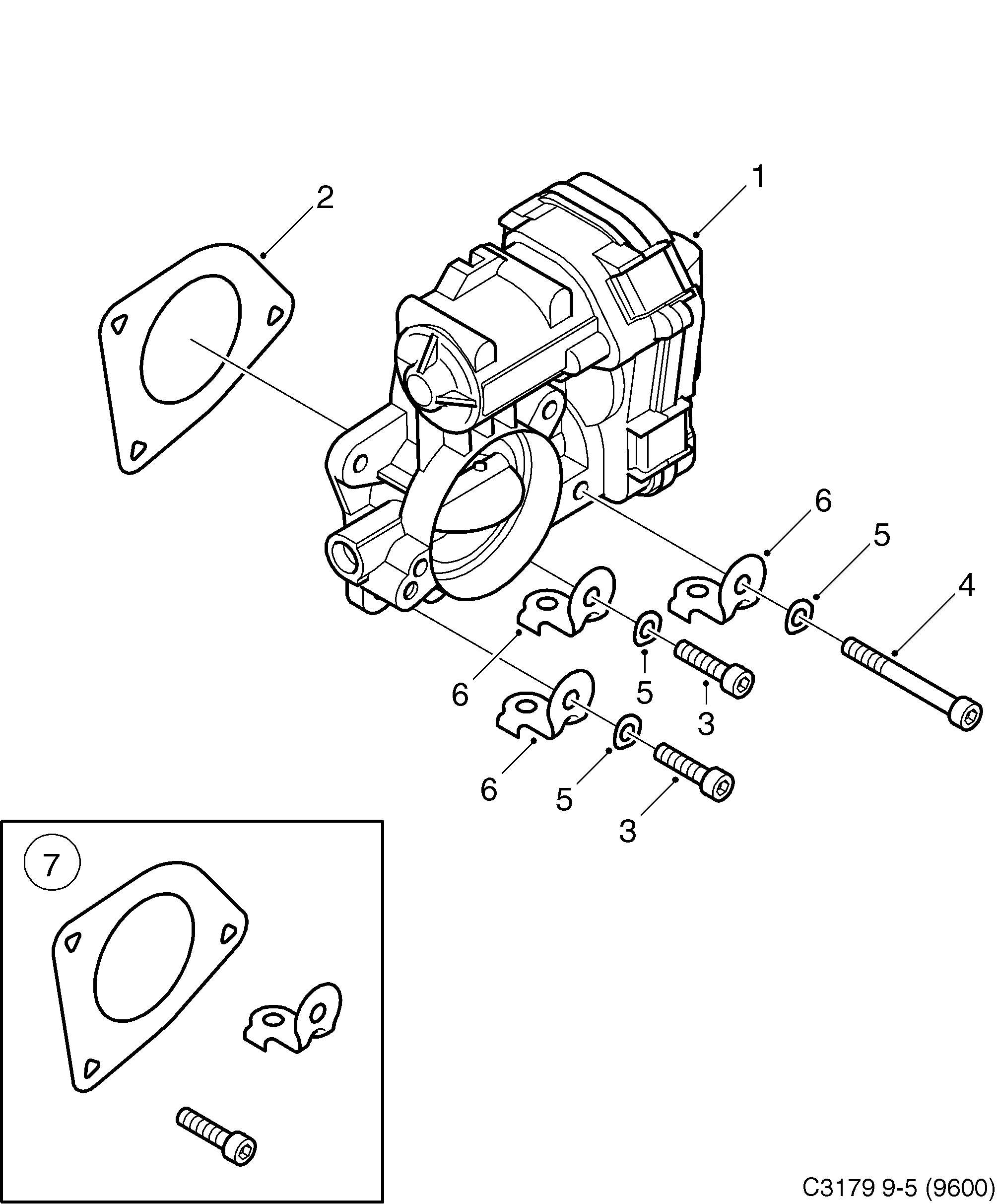 Saab 9-5 (9600) Throttle body diagram