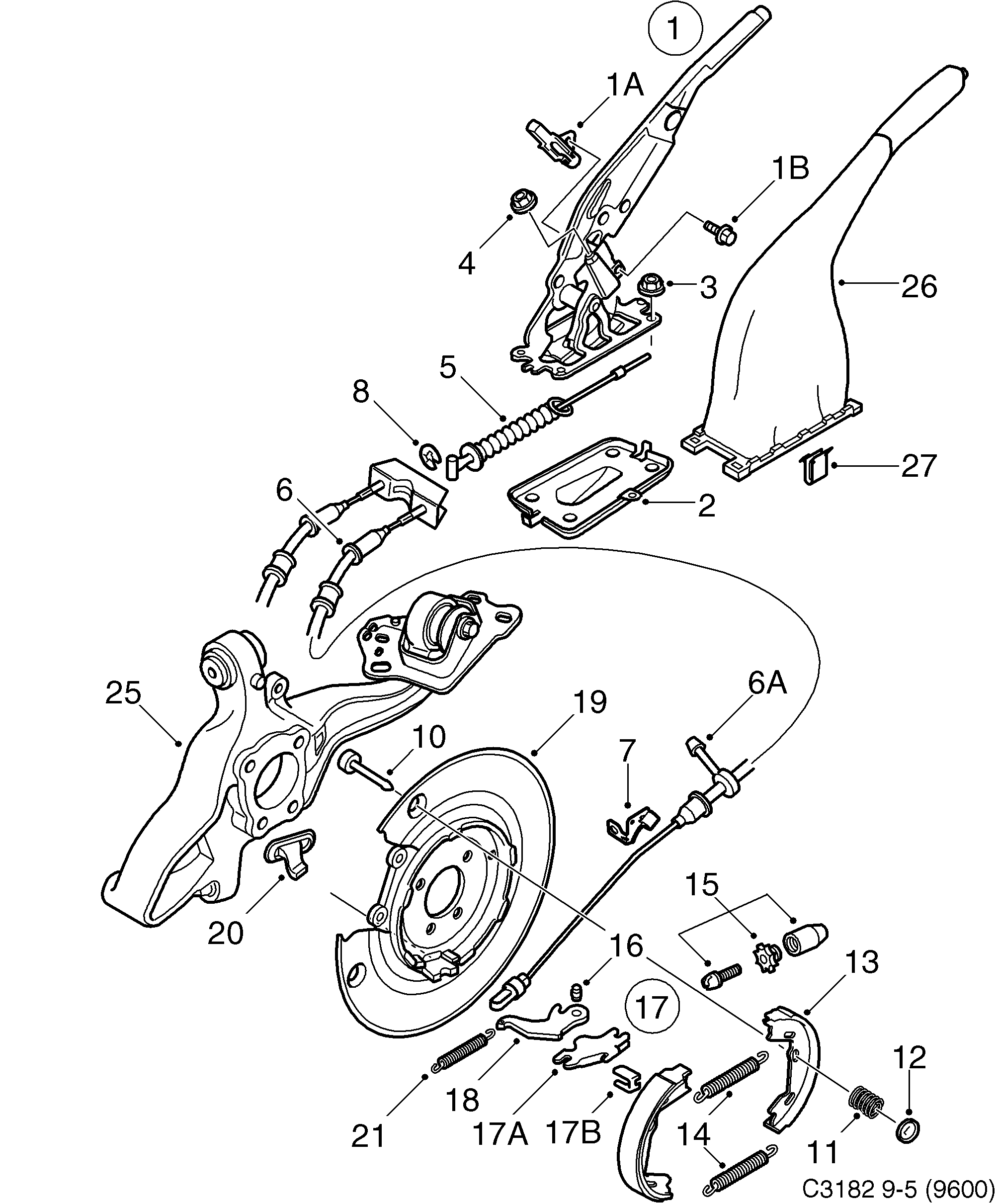 Saab 9-5 (9600) Parking brake system diagram