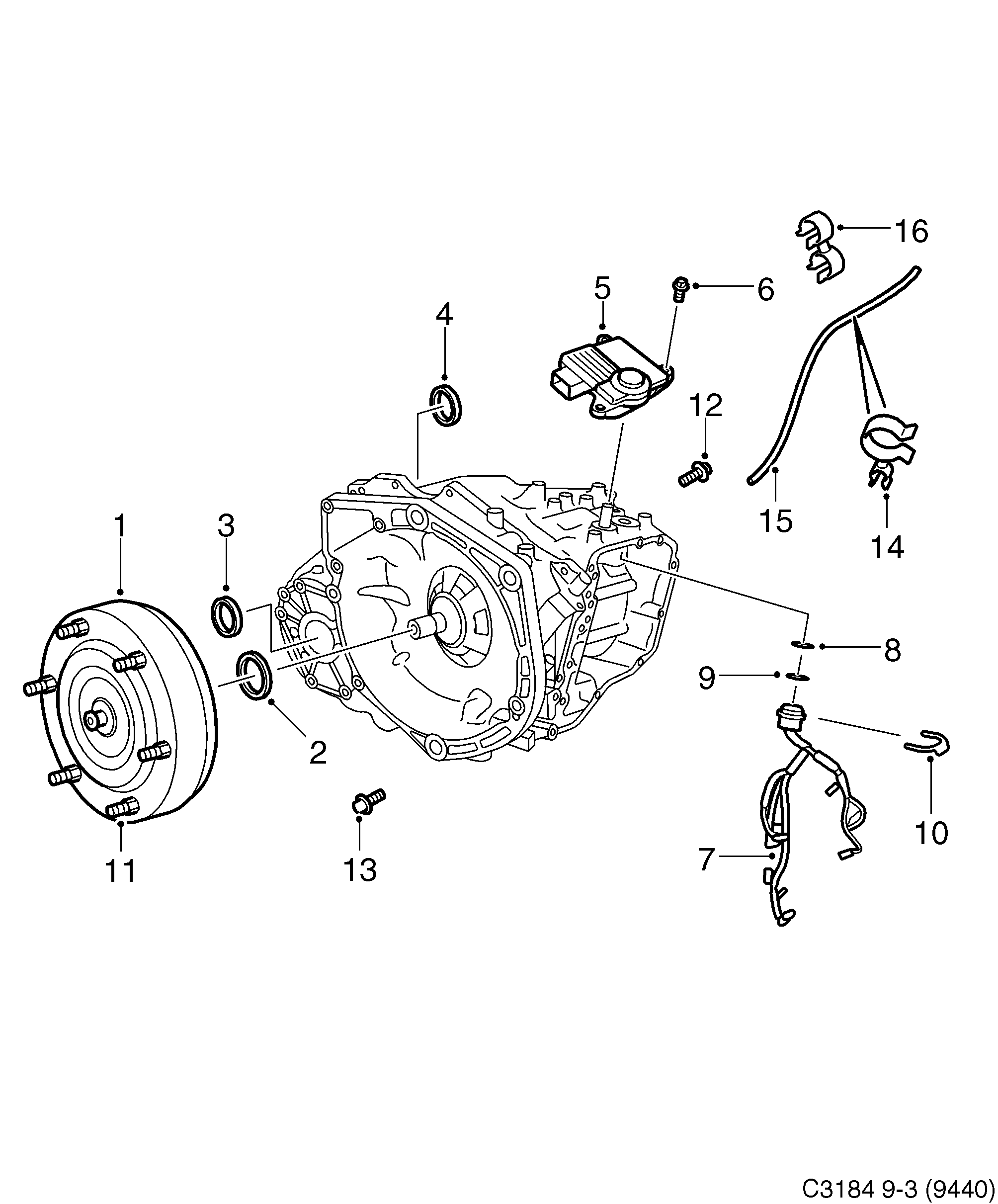 Saab 9-3 (9440) Converter shell Torque converter diagram