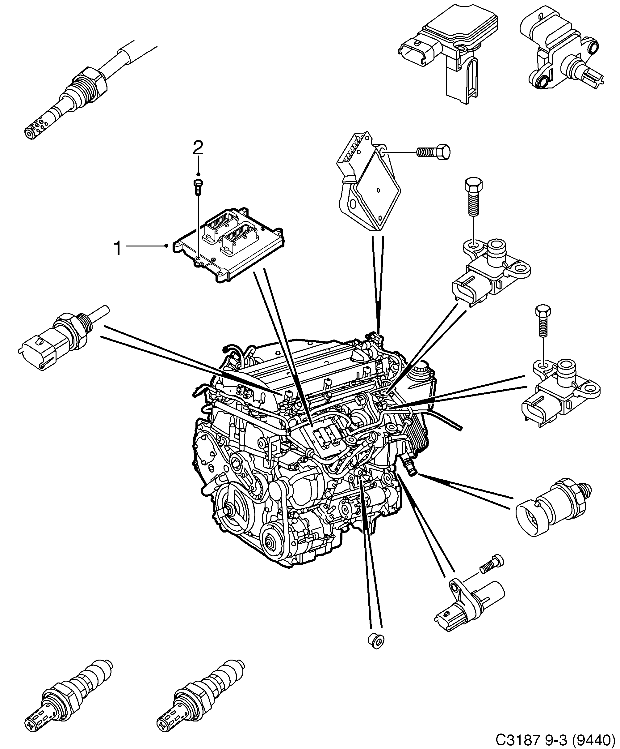 Saab 9-3 (9440) Control device Trionic diagram