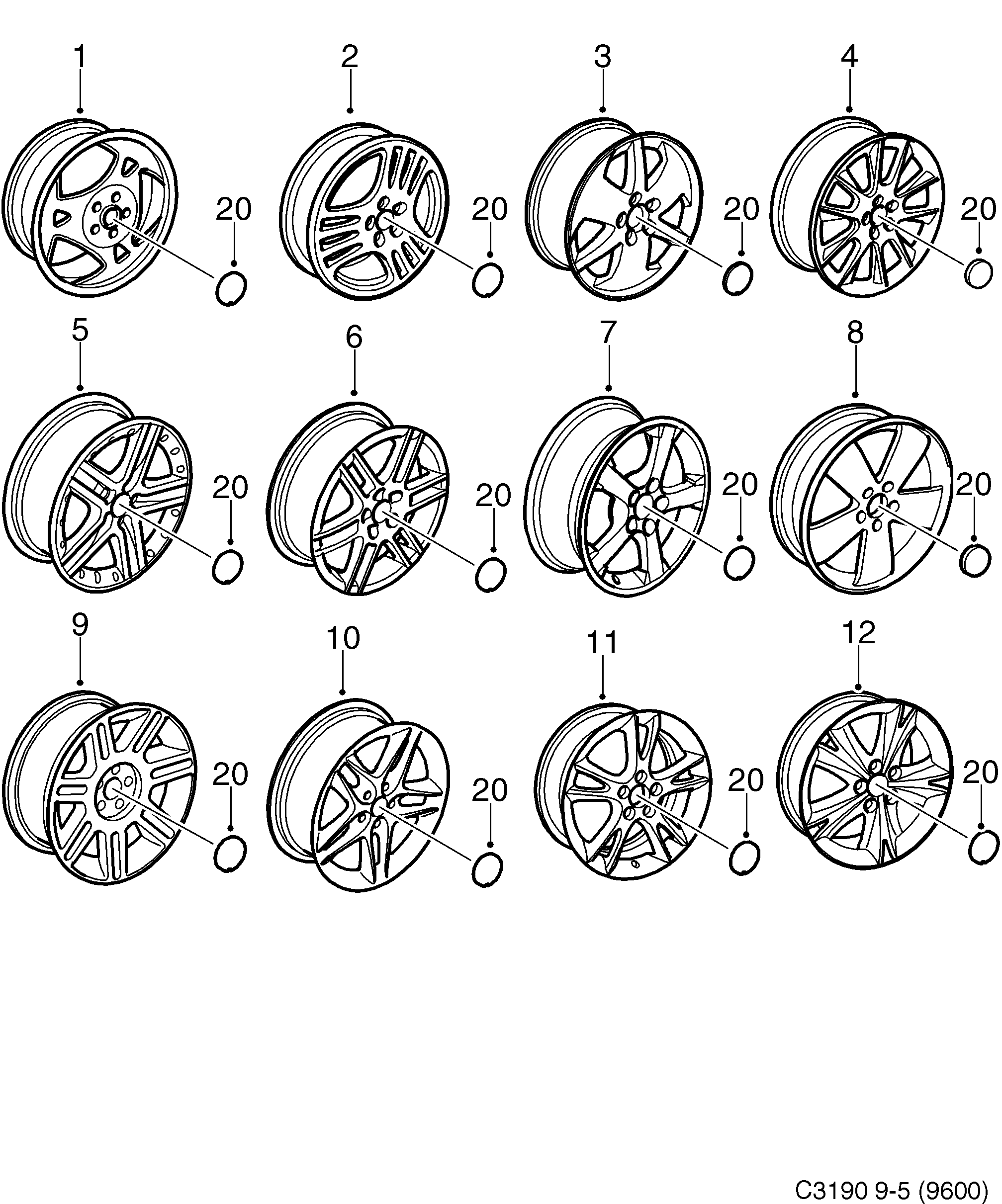 Saab 9-5 (9600) Wheel 17" diagram