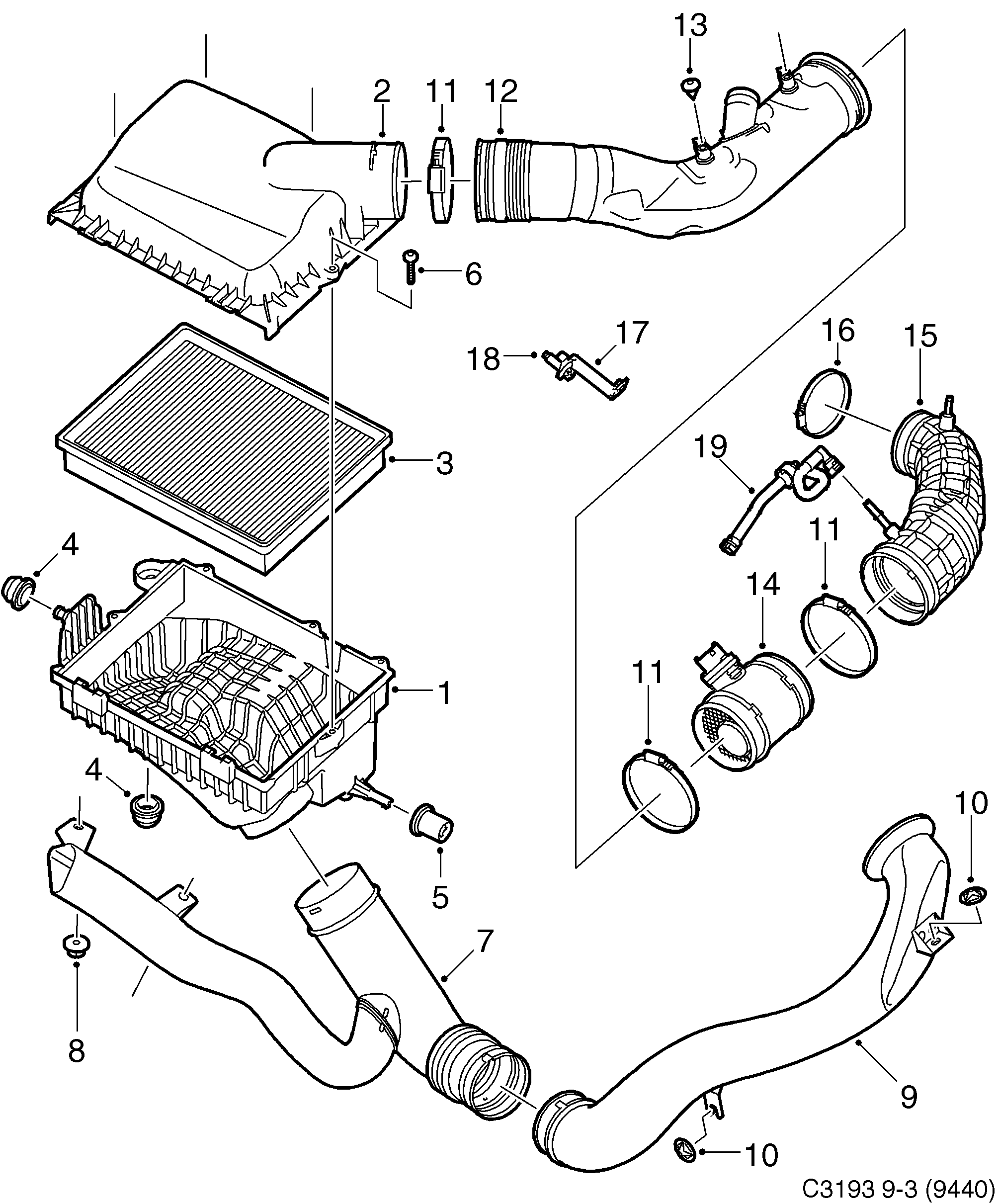 Saab 9-3 (9440) Air cleaner diagram