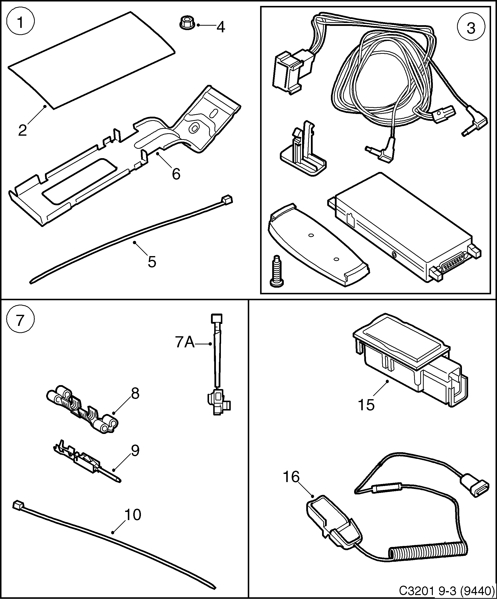 Saab 9-3 (9440) Mobile telephone Handsfree kit diagram