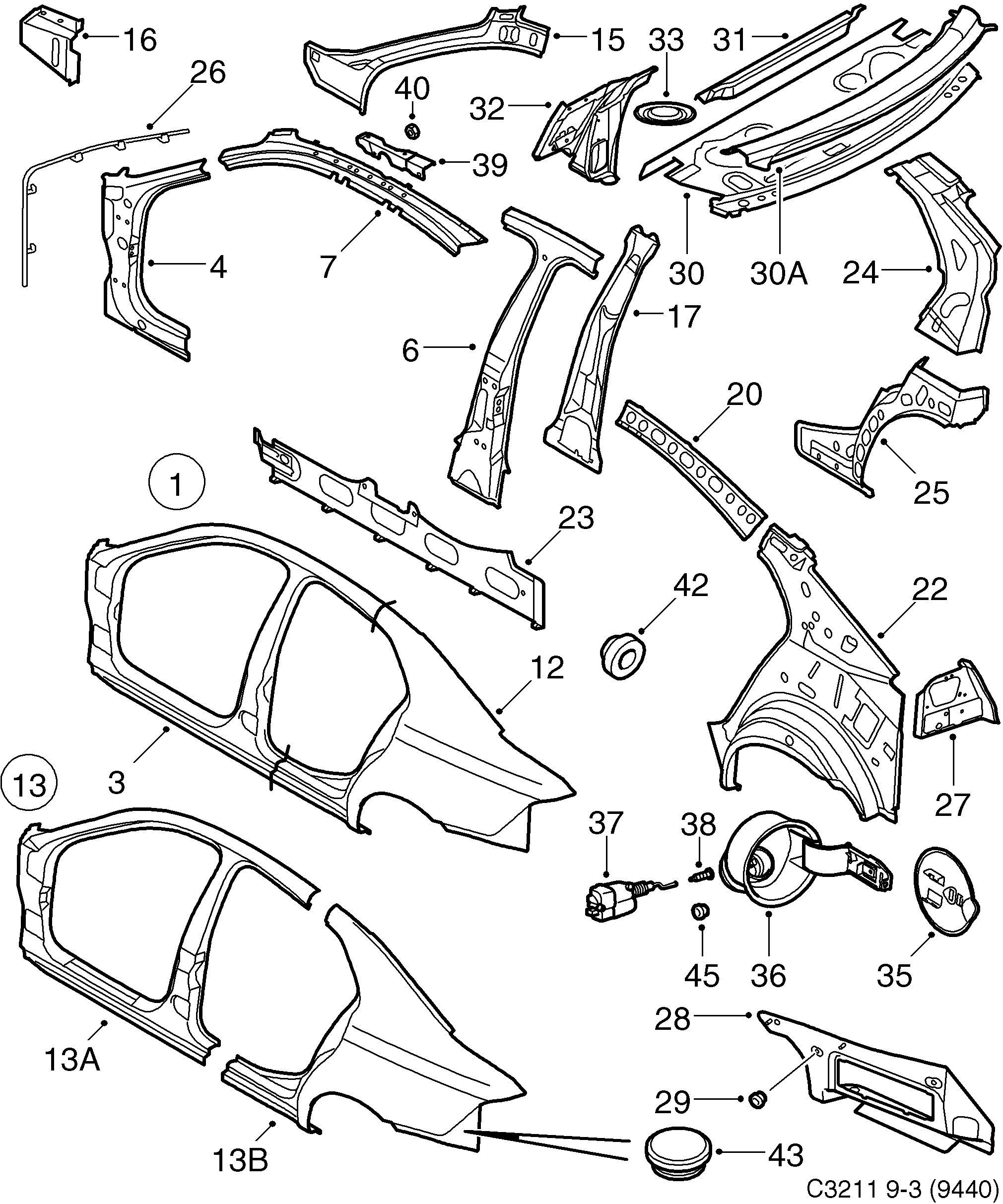 Saab 9-3 (9440) Valance diagram