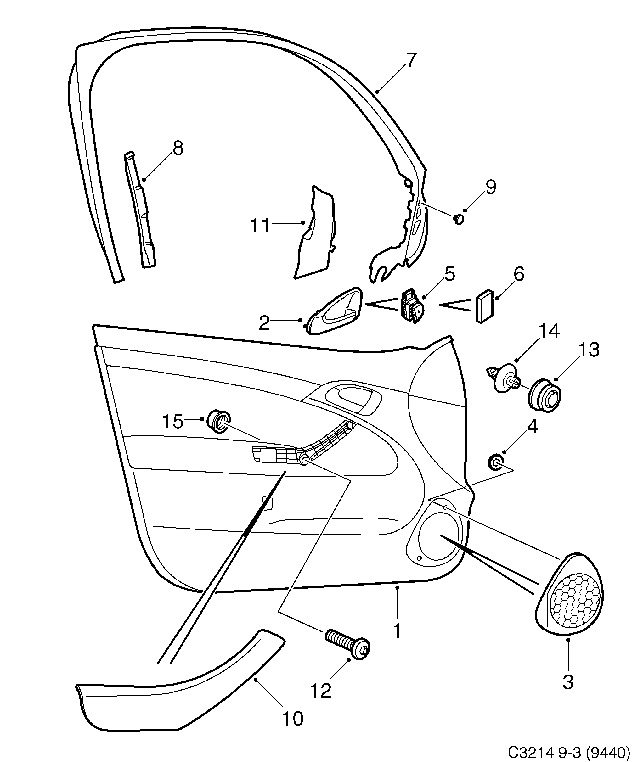Saab 9-3 (9440) Door panel Front door diagram