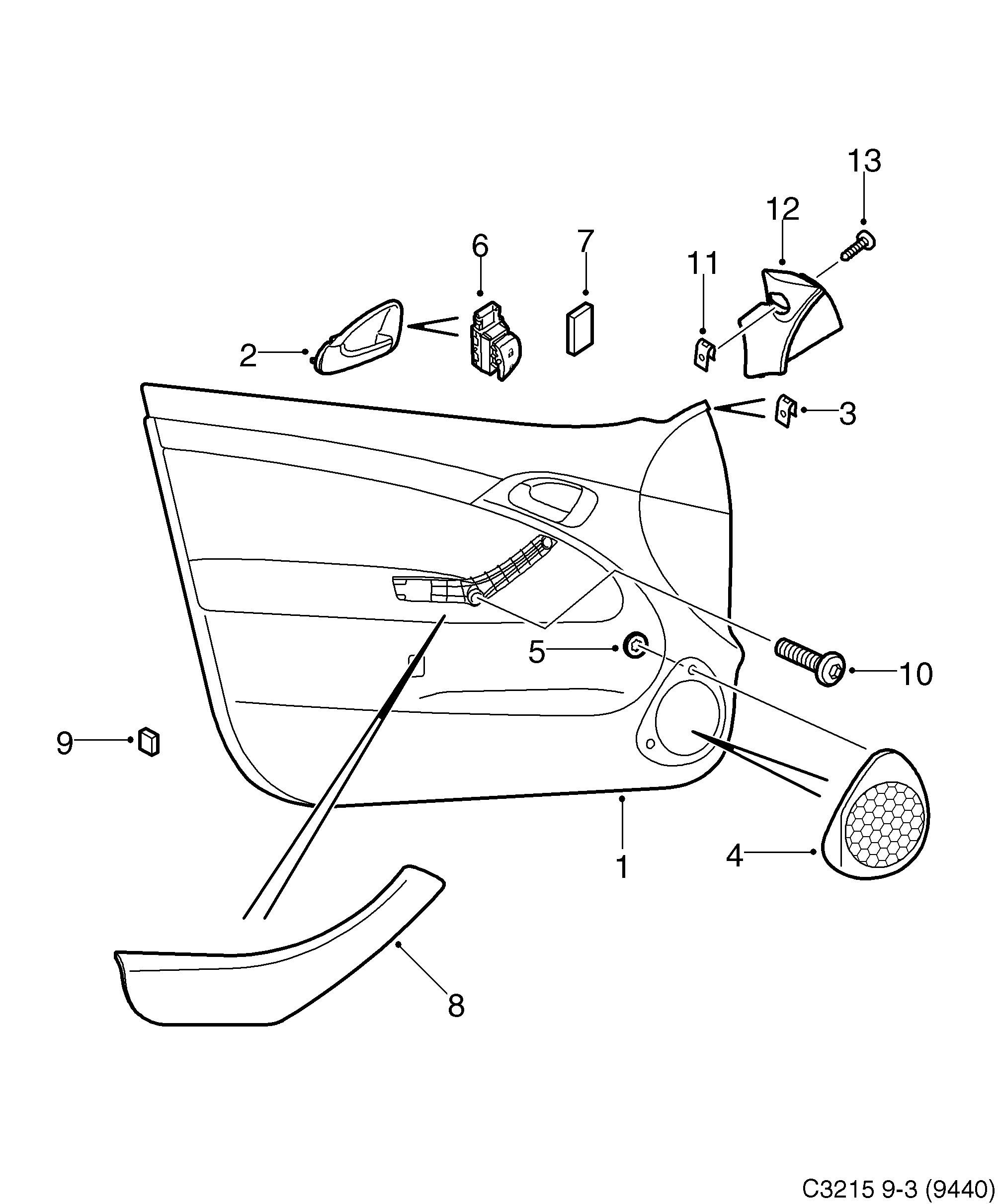Saab 9-3 (9440) Door panel Front door diagram