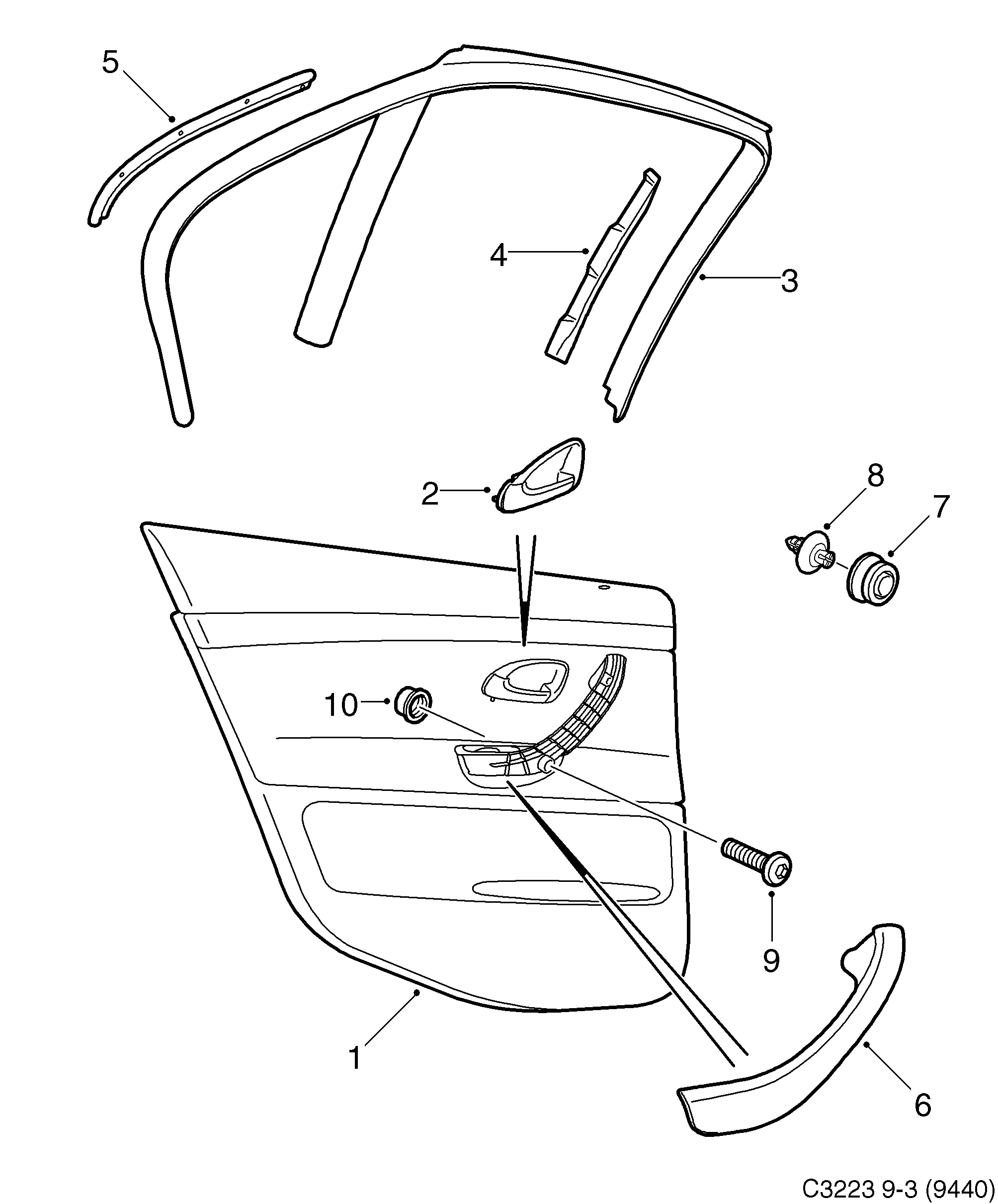 Saab 9-3 (9440) Door panel Rear door diagram