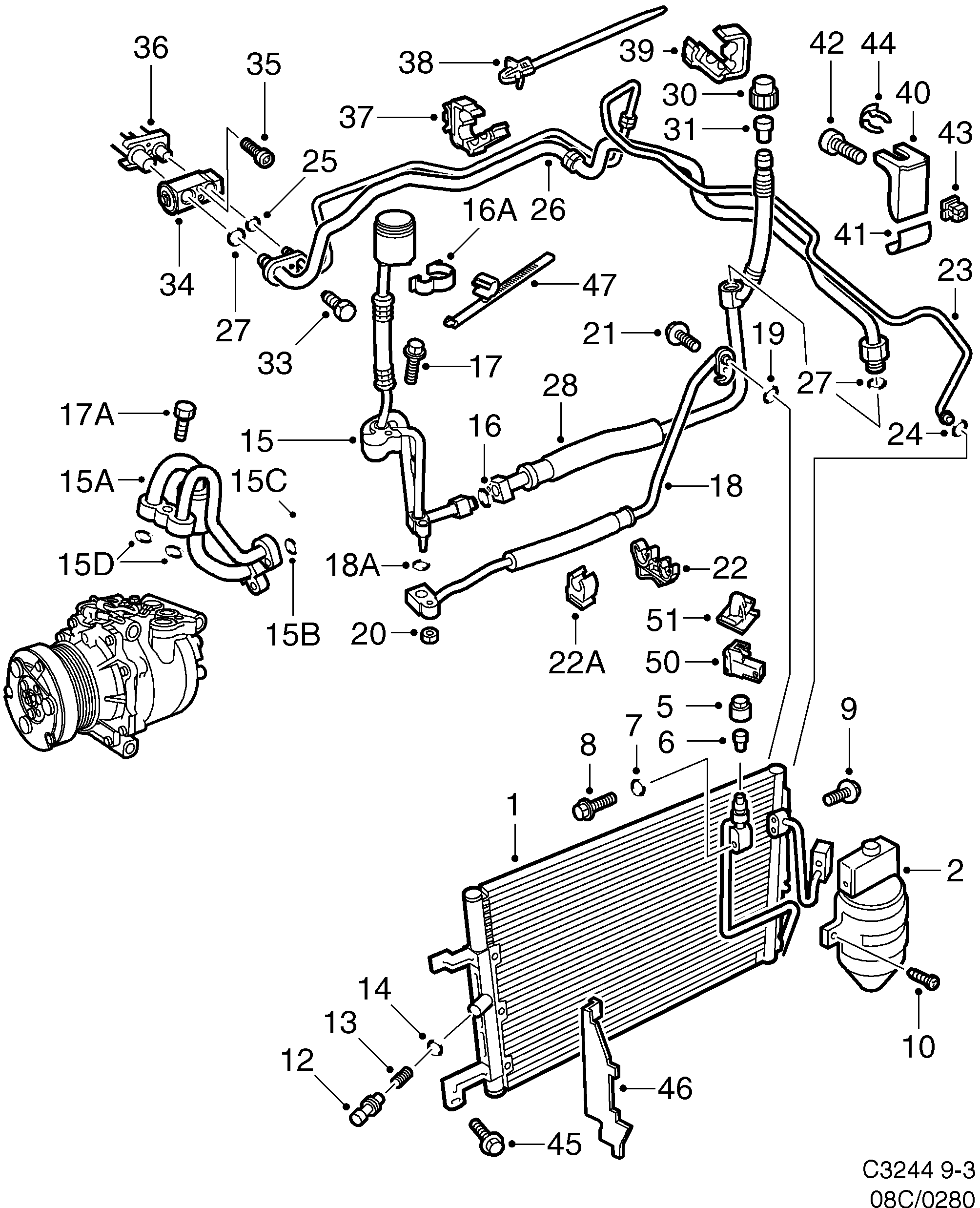 Saab 9-3 (9400) AC condenser diagram