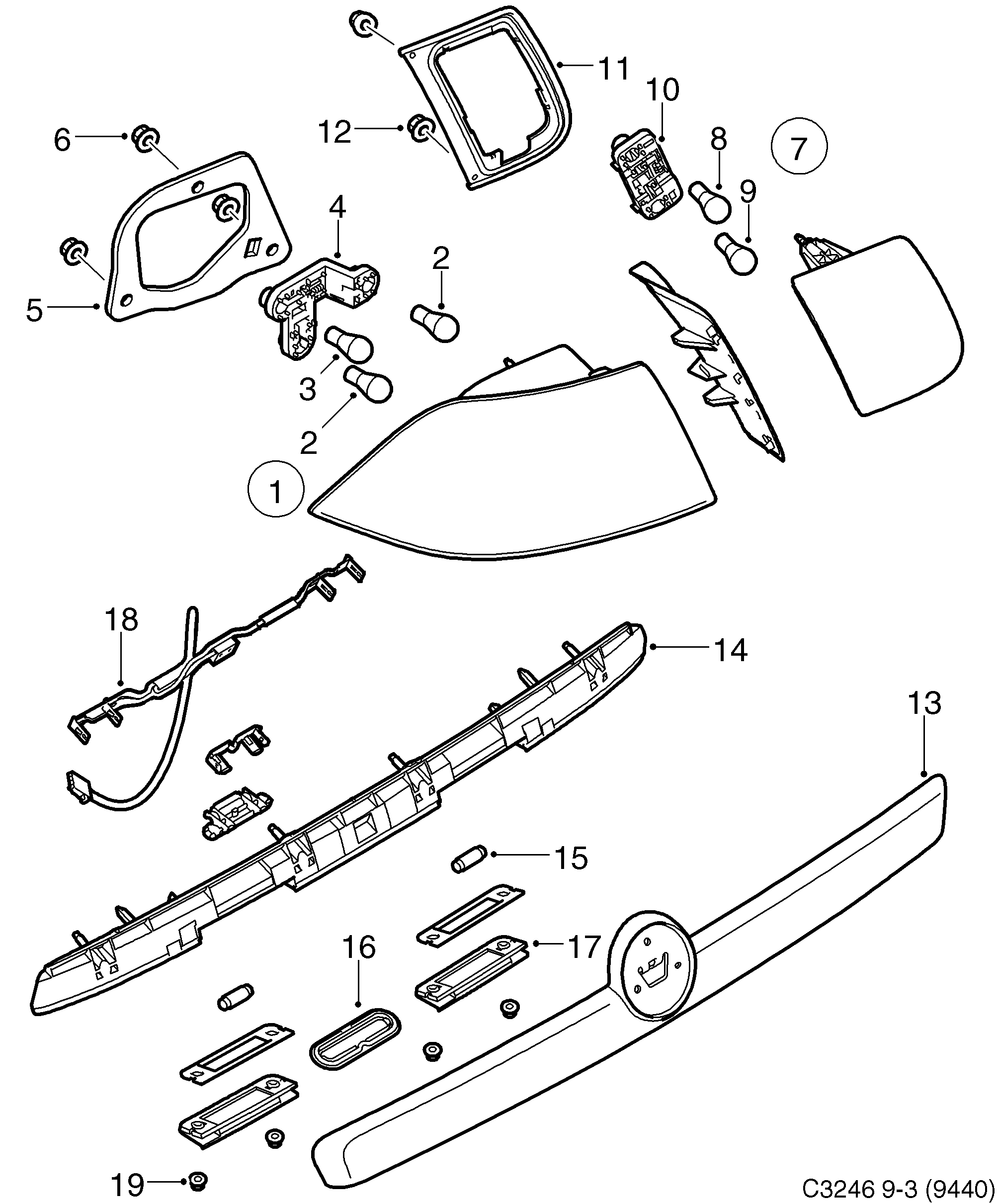 Saab 9-3 (9440) Tail light diagram