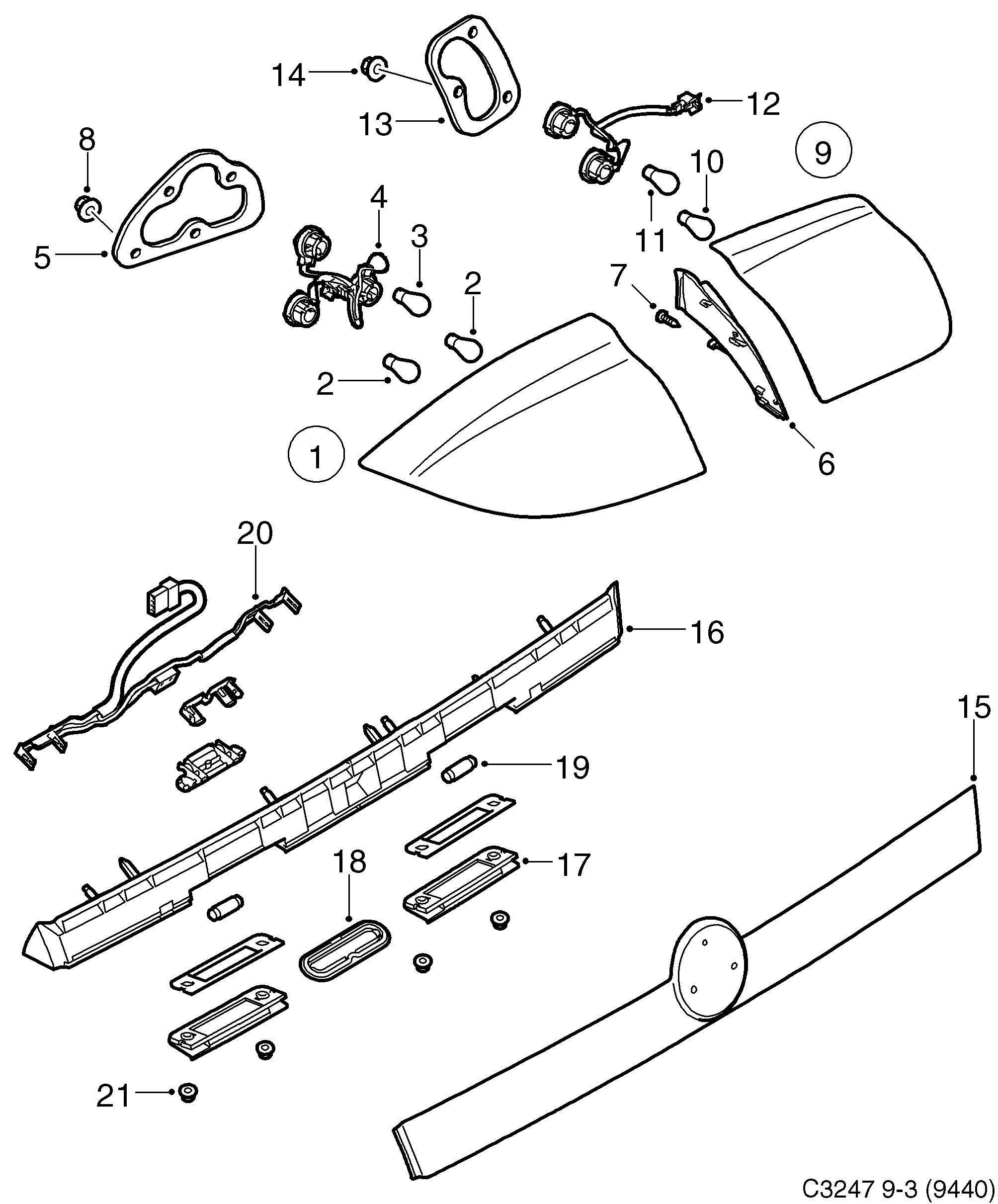 Saab 9-3 (9440) Tail light diagram