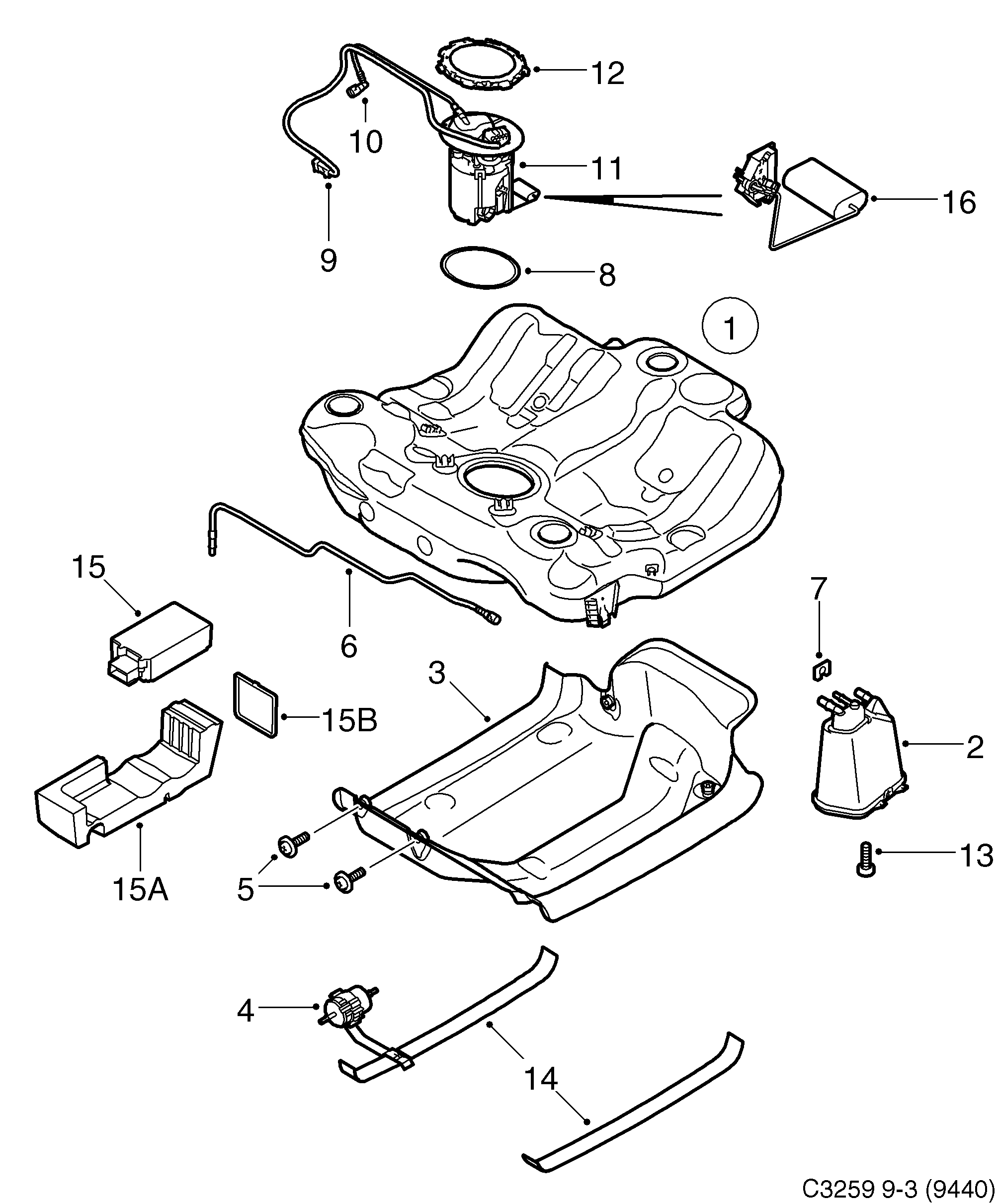 Saab 9-3 (9440) Fuel tank diagram