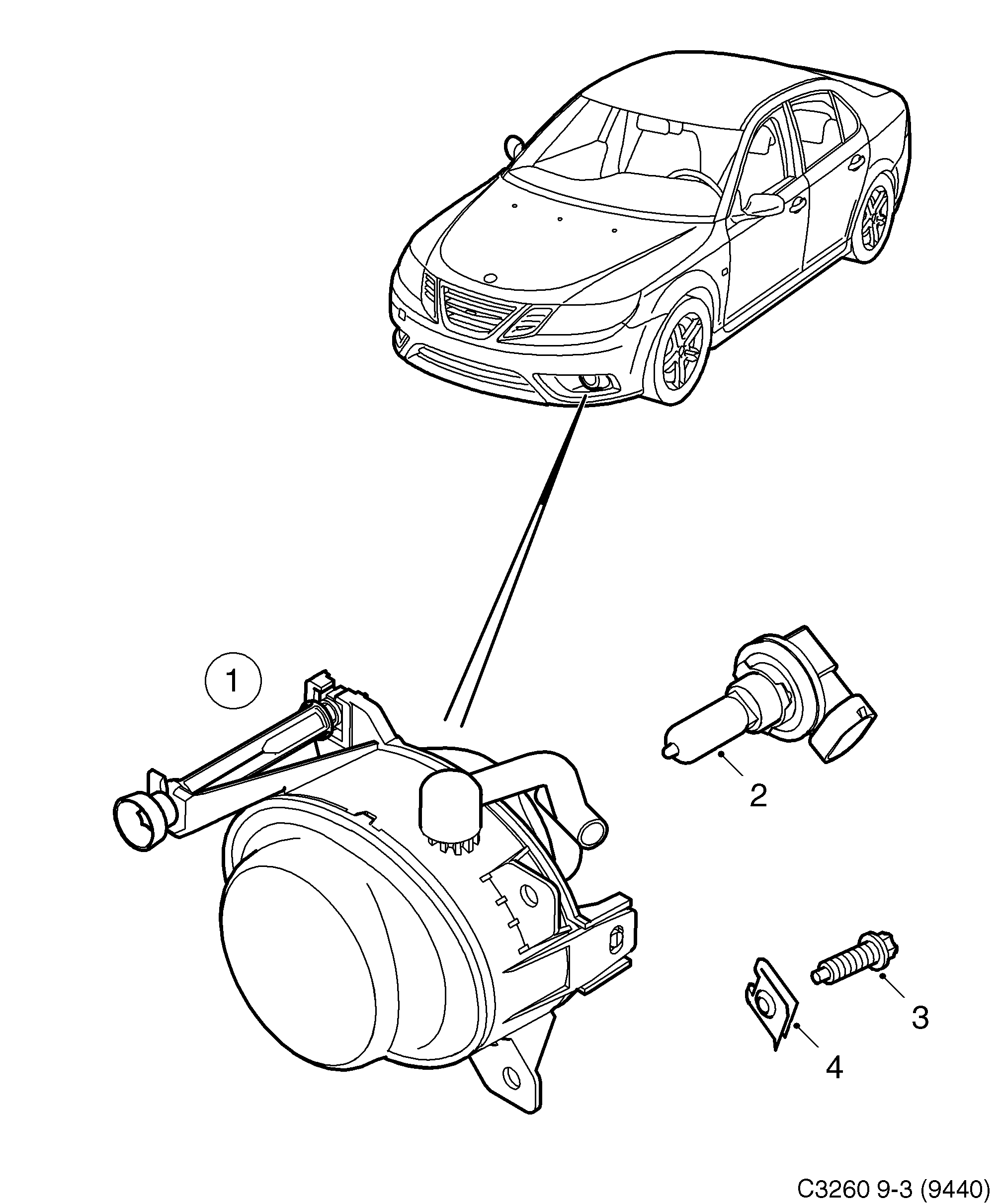 Saab 9-3 (9440) Fog light diagram