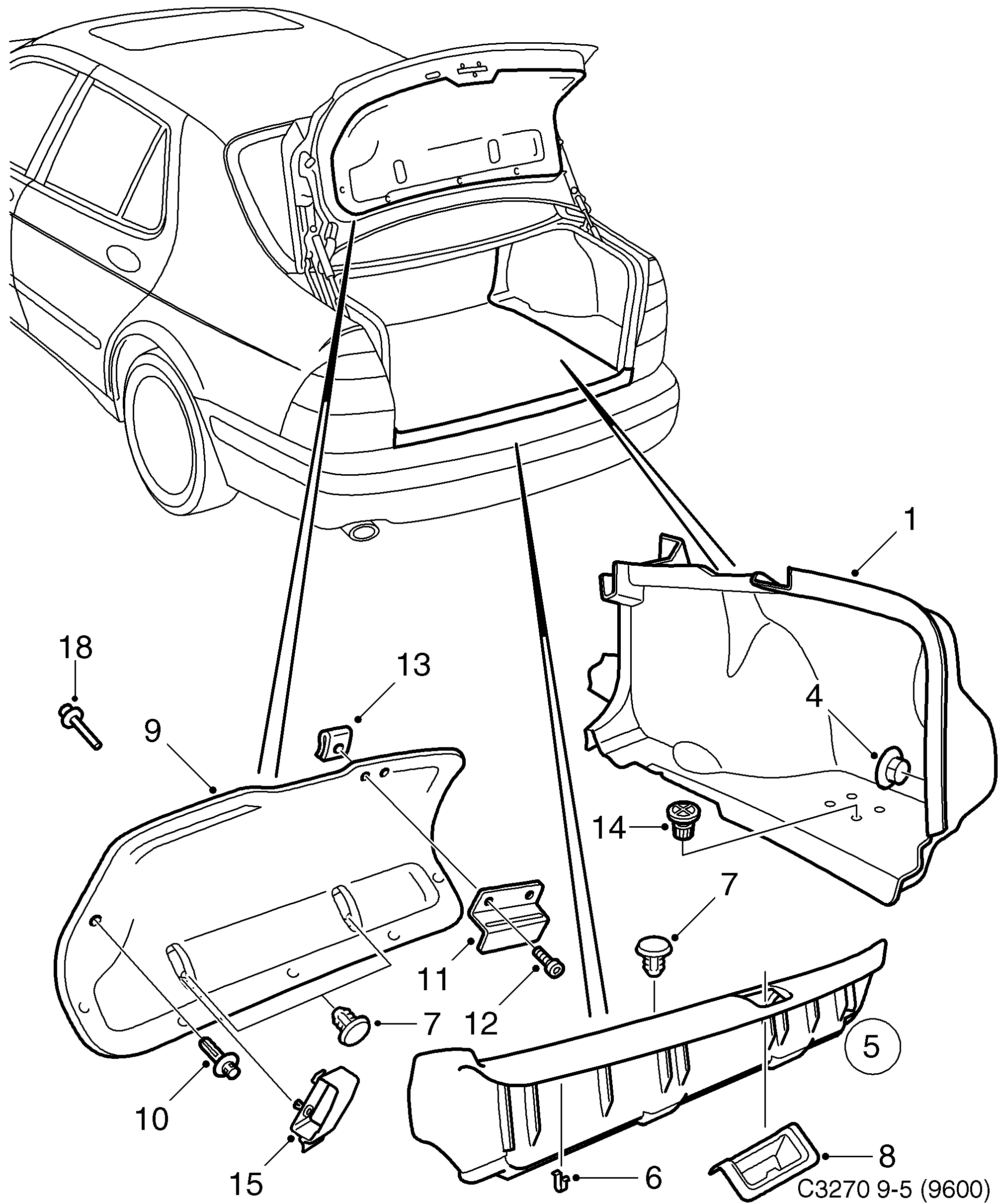 Saab 9-5 (9600) Luggage compartment diagram