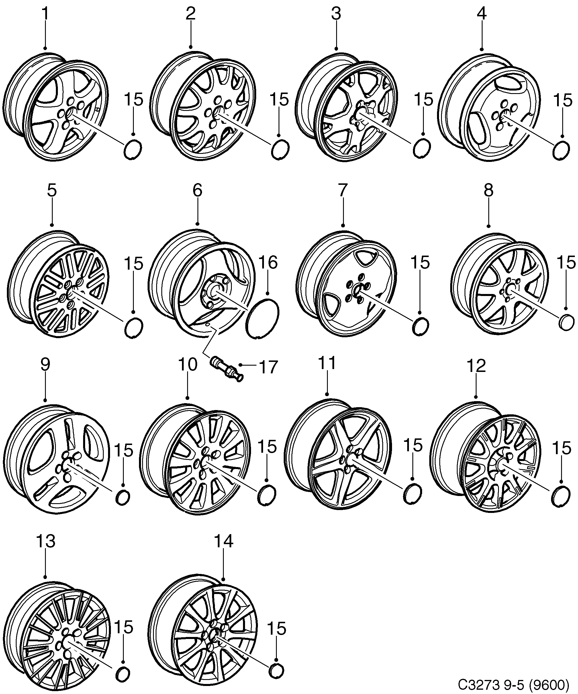 Saab 9-5 (9600) Wheel 16" diagram