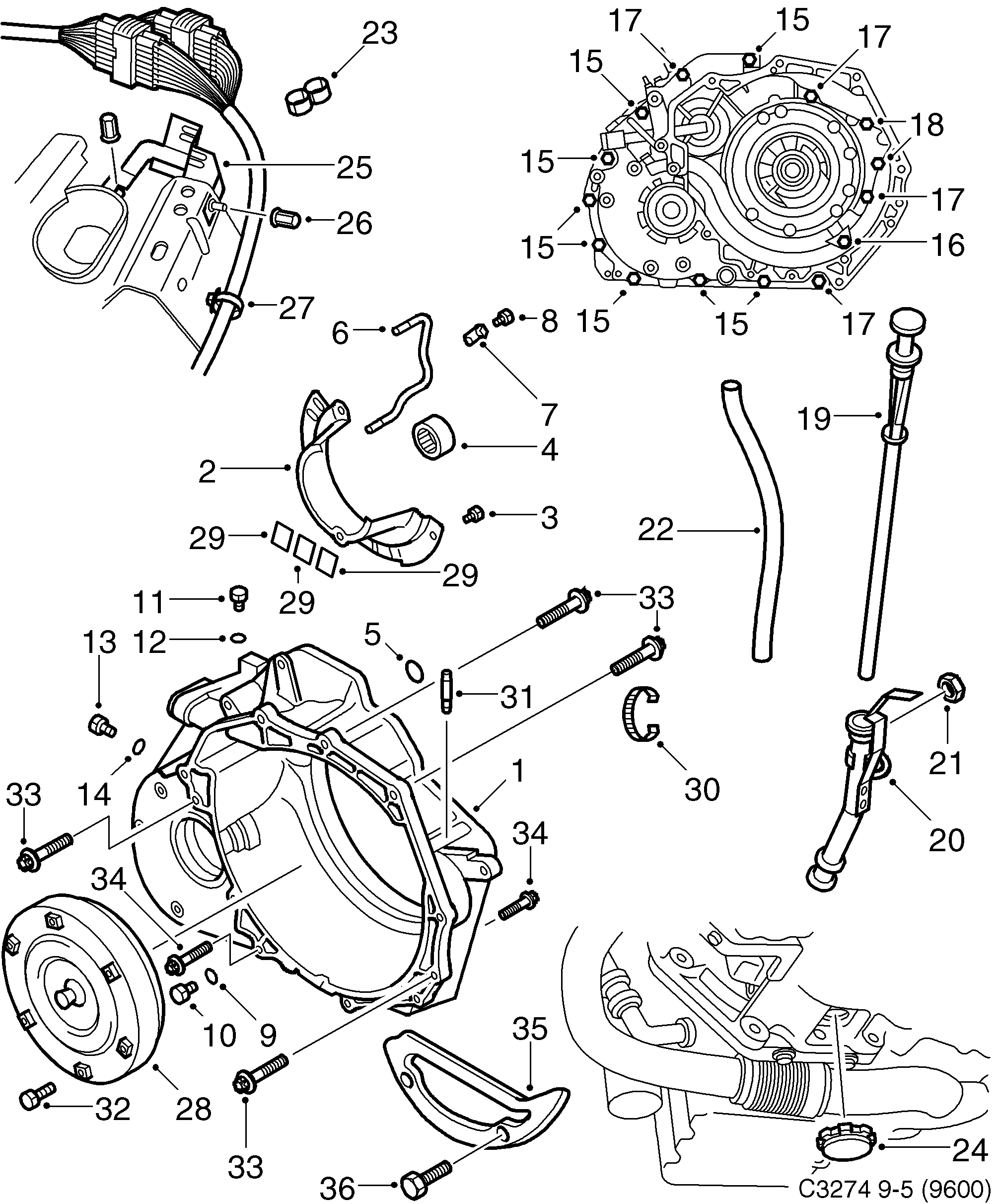 Saab 9-5 (9600) Converter shell Torque converter diagram