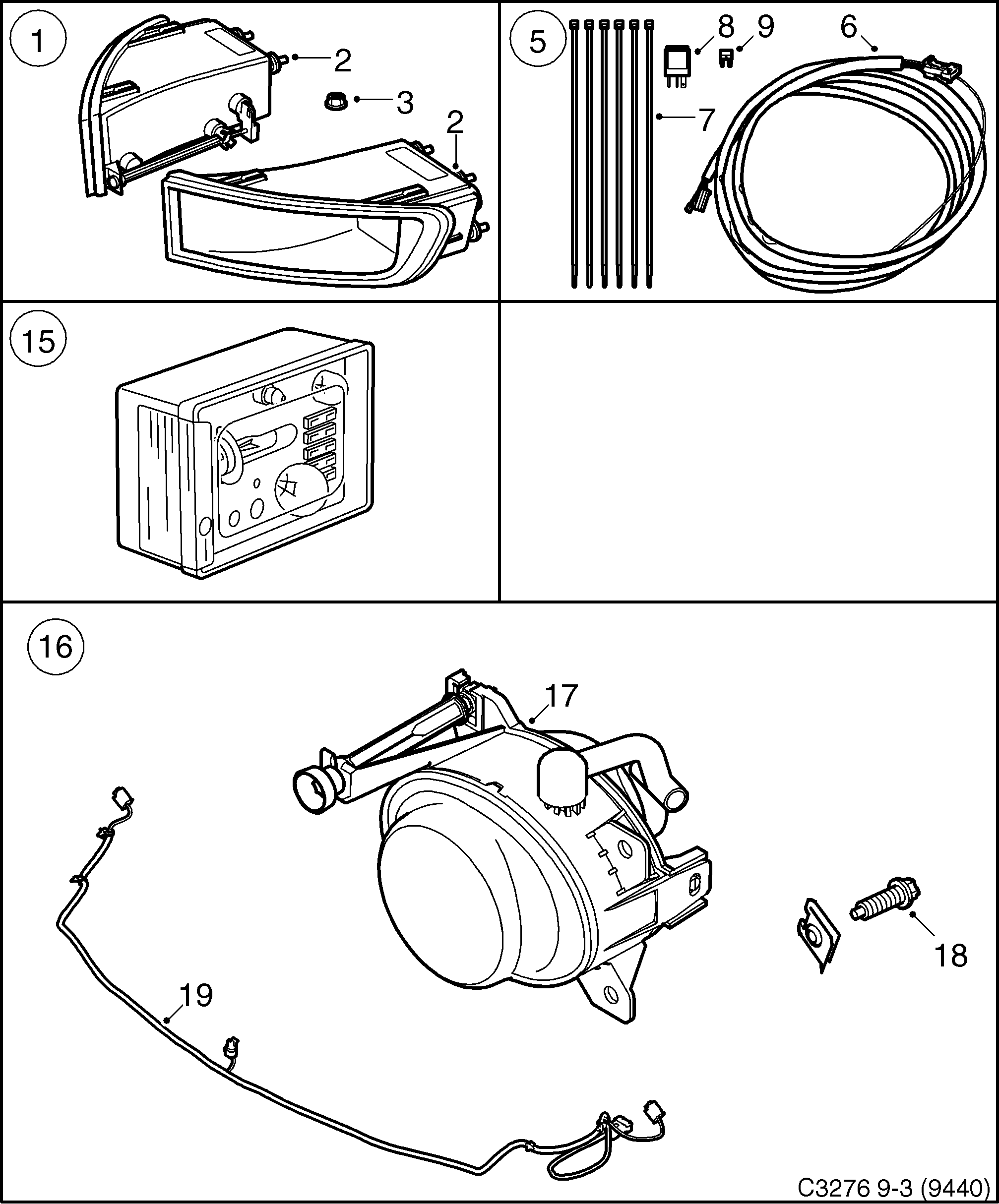 Saab 9-3 (9440) Spotlight Bulb case diagram
