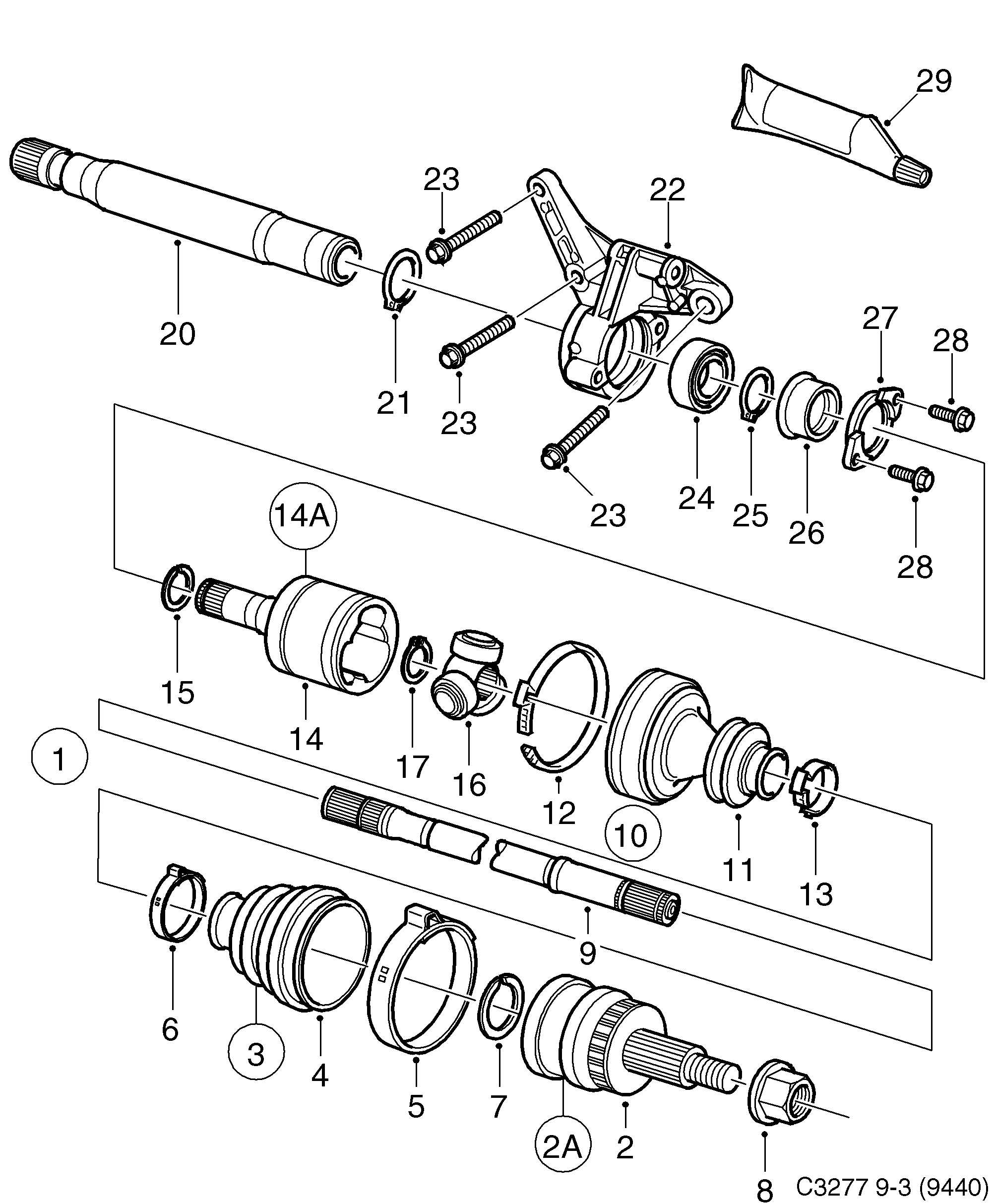 Saab 9-3 (9440) Outer universal joint Front diagram