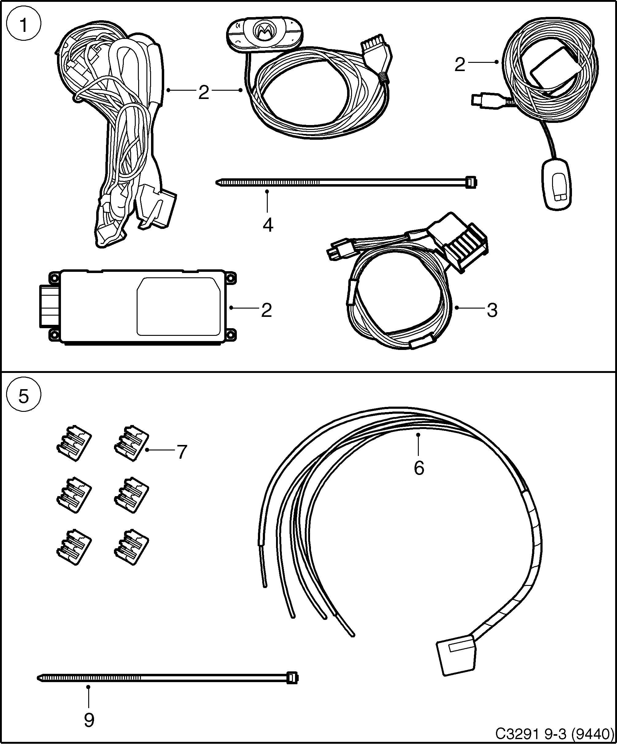 Saab 9-3 (9440) Mobile telephone Bluetooth handsfree kit diagram