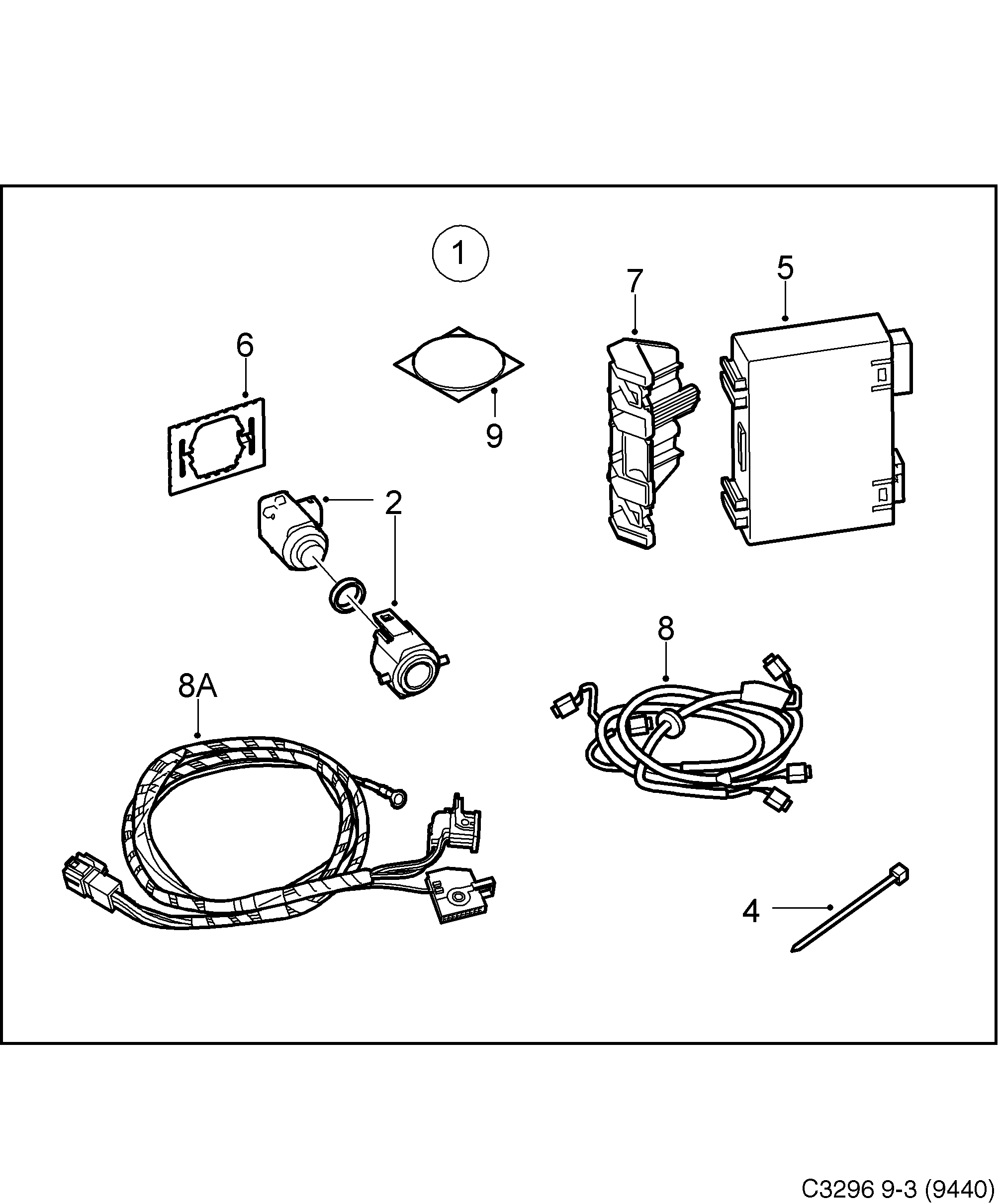 Saab 9-3 (9440) Saab Parking Assistance (SPA) diagram