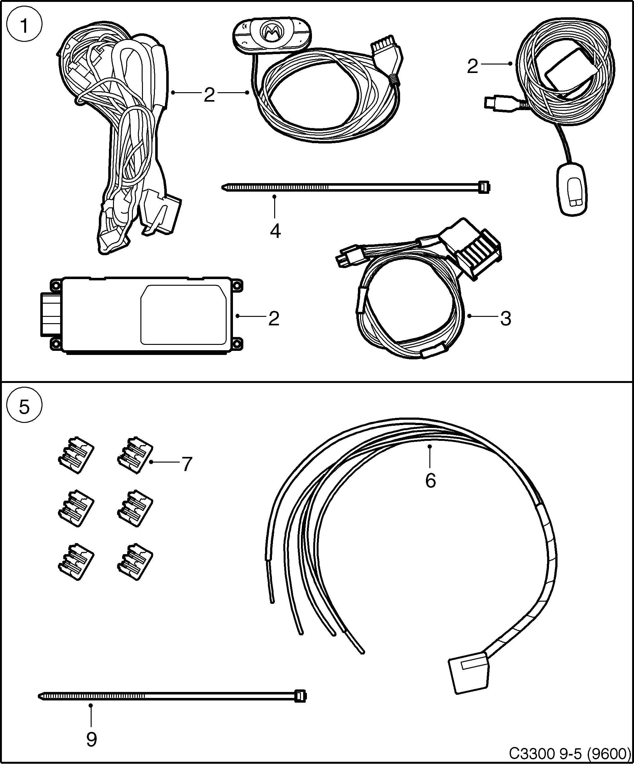 Saab 9-5 (9600) Mobile telephone Bluetooth handsfree kit diagram