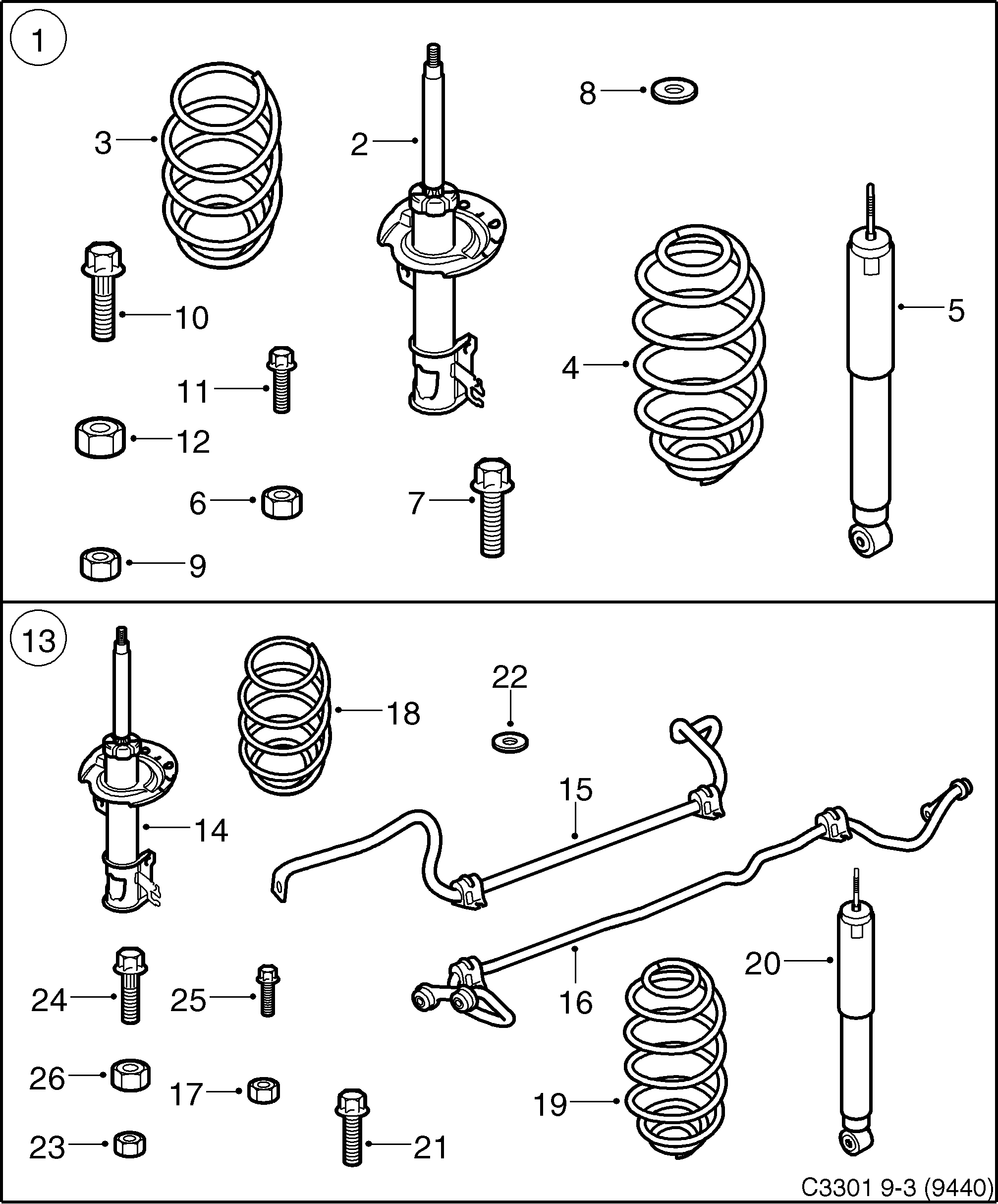Saab 9-3 (9440) Sports chassi diagram
