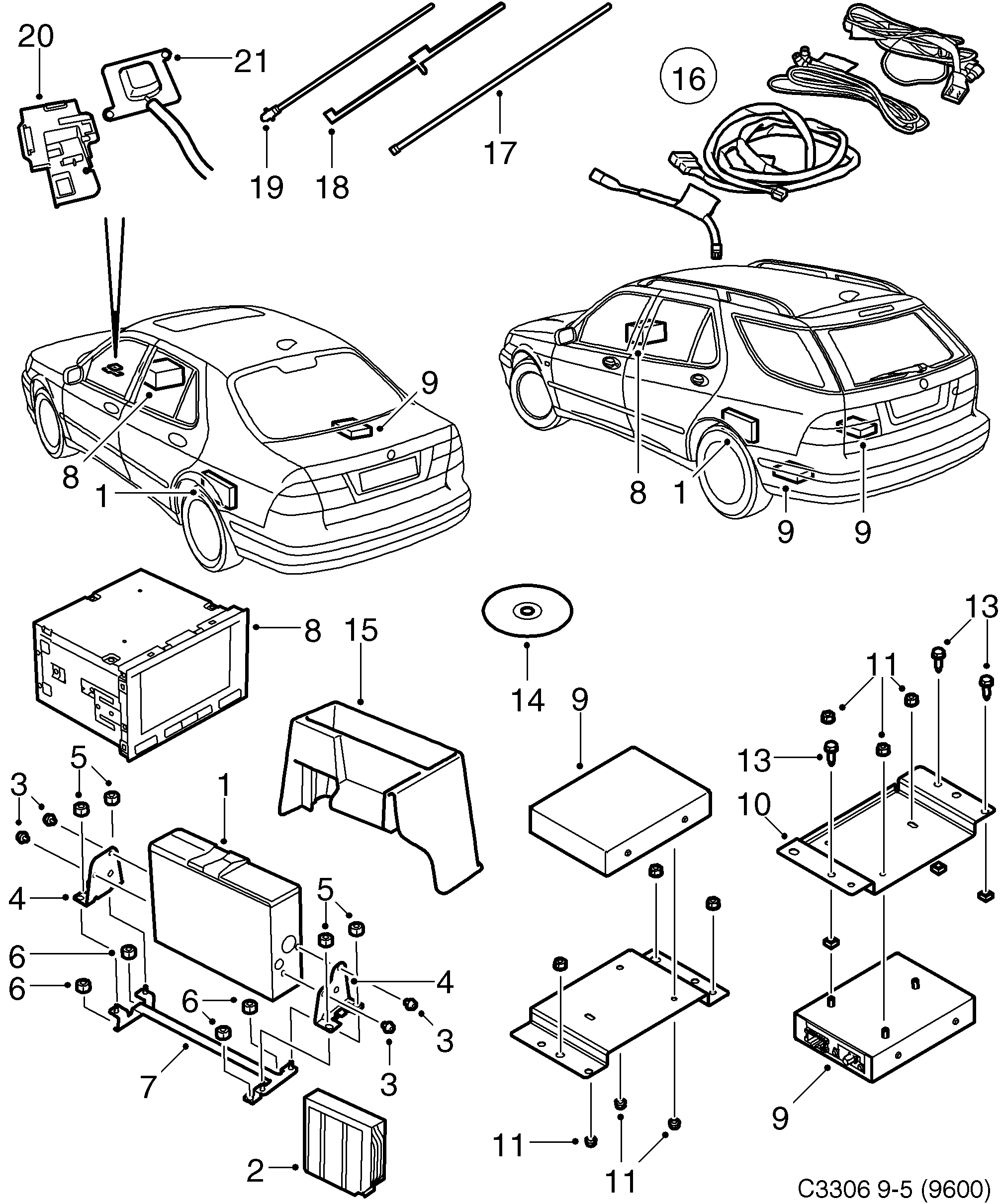 Saab 9-5 (9600) Navigation system XM System diagram