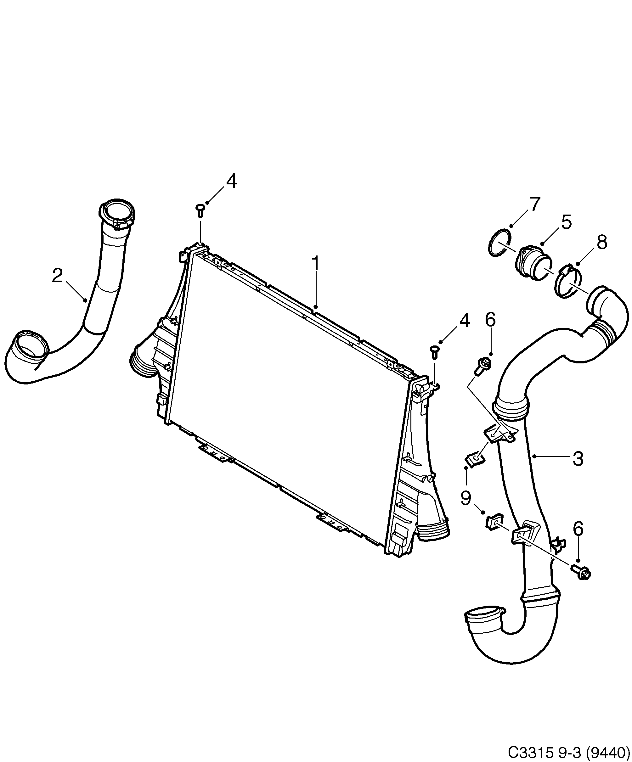 Saab 9-3 (9440) Charge air cooler diagram