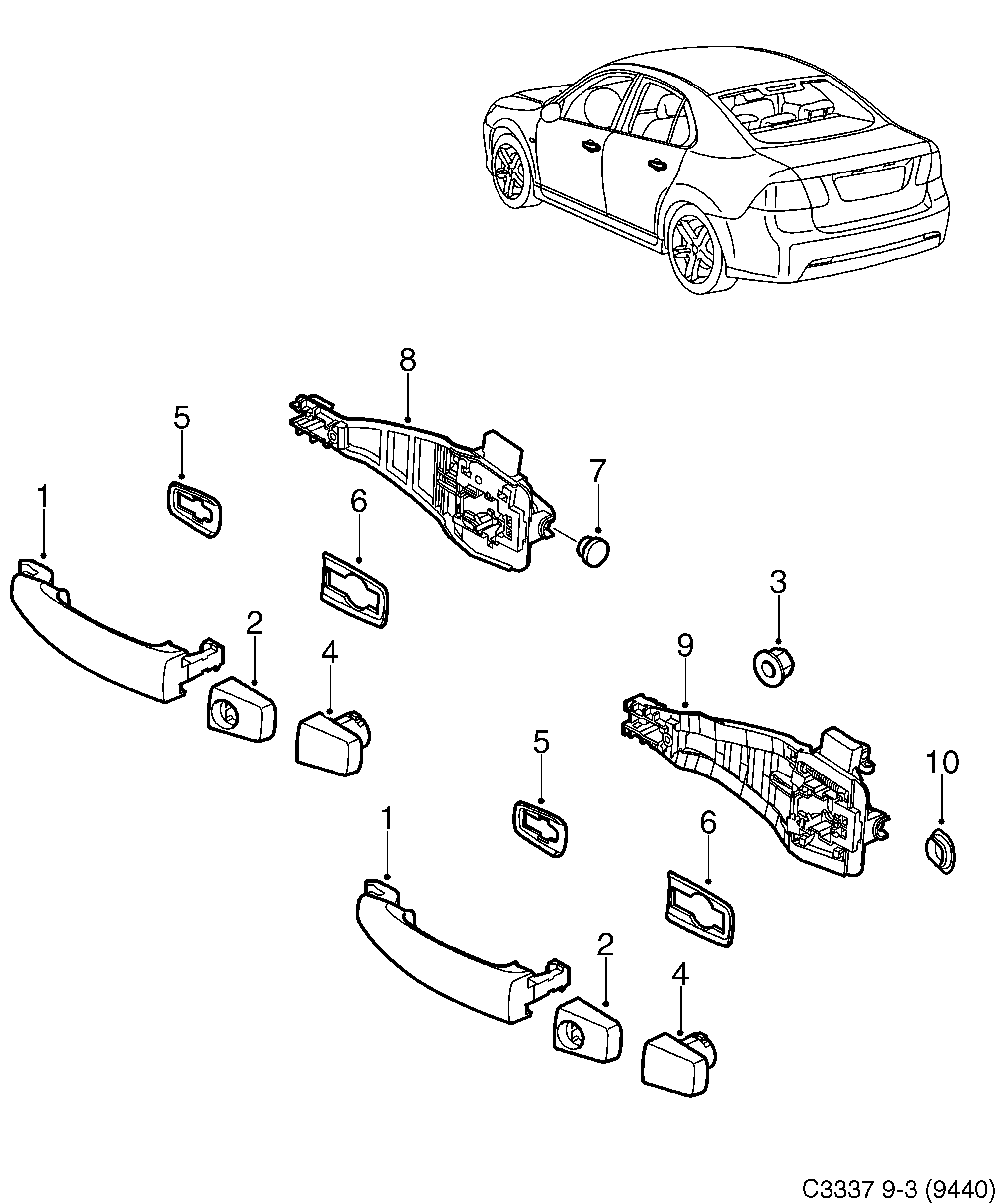 Saab 9-3 (9440) Outside handle diagram
