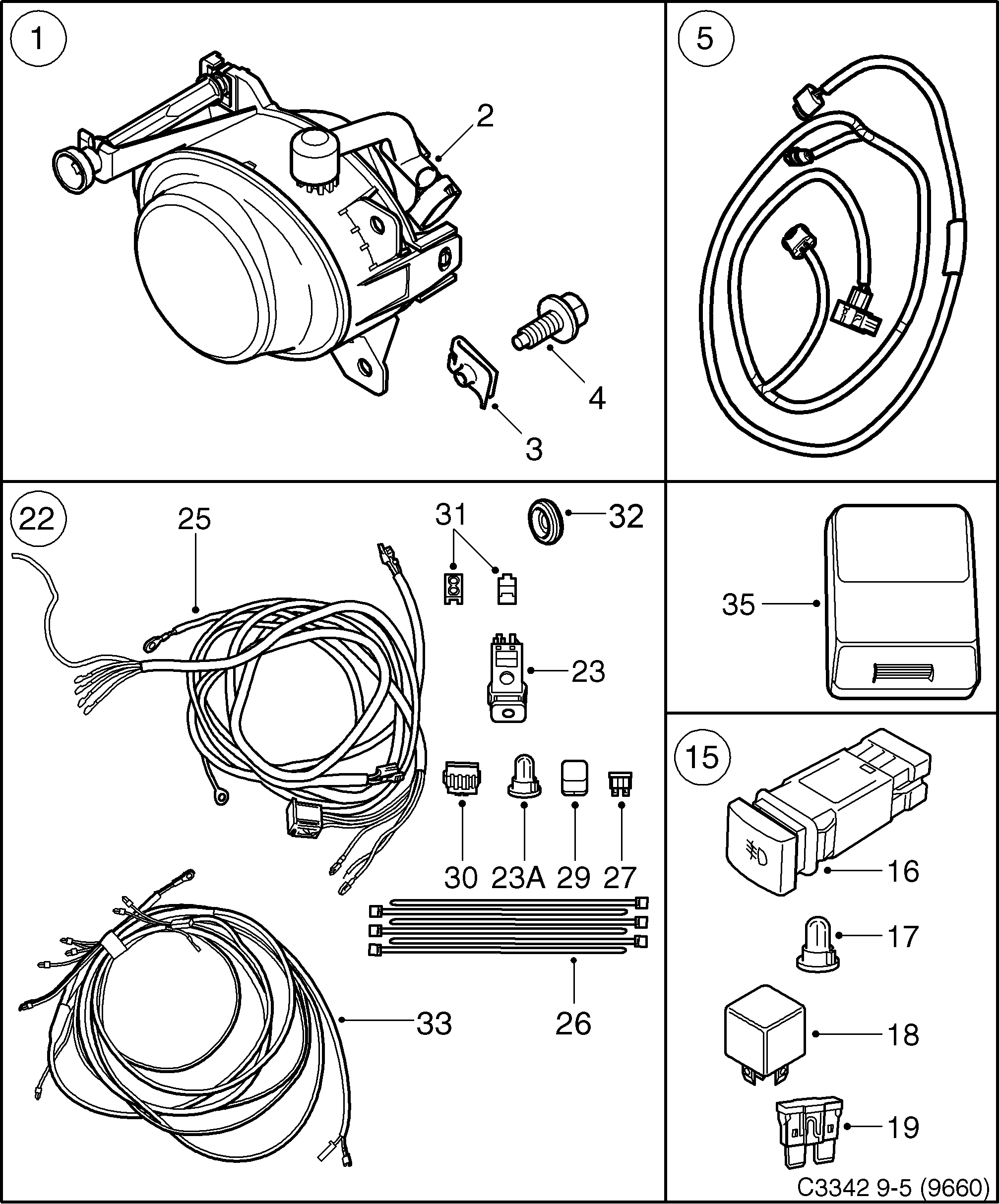 Saab 9-5 (9600) Spotlight Spotlight diagram
