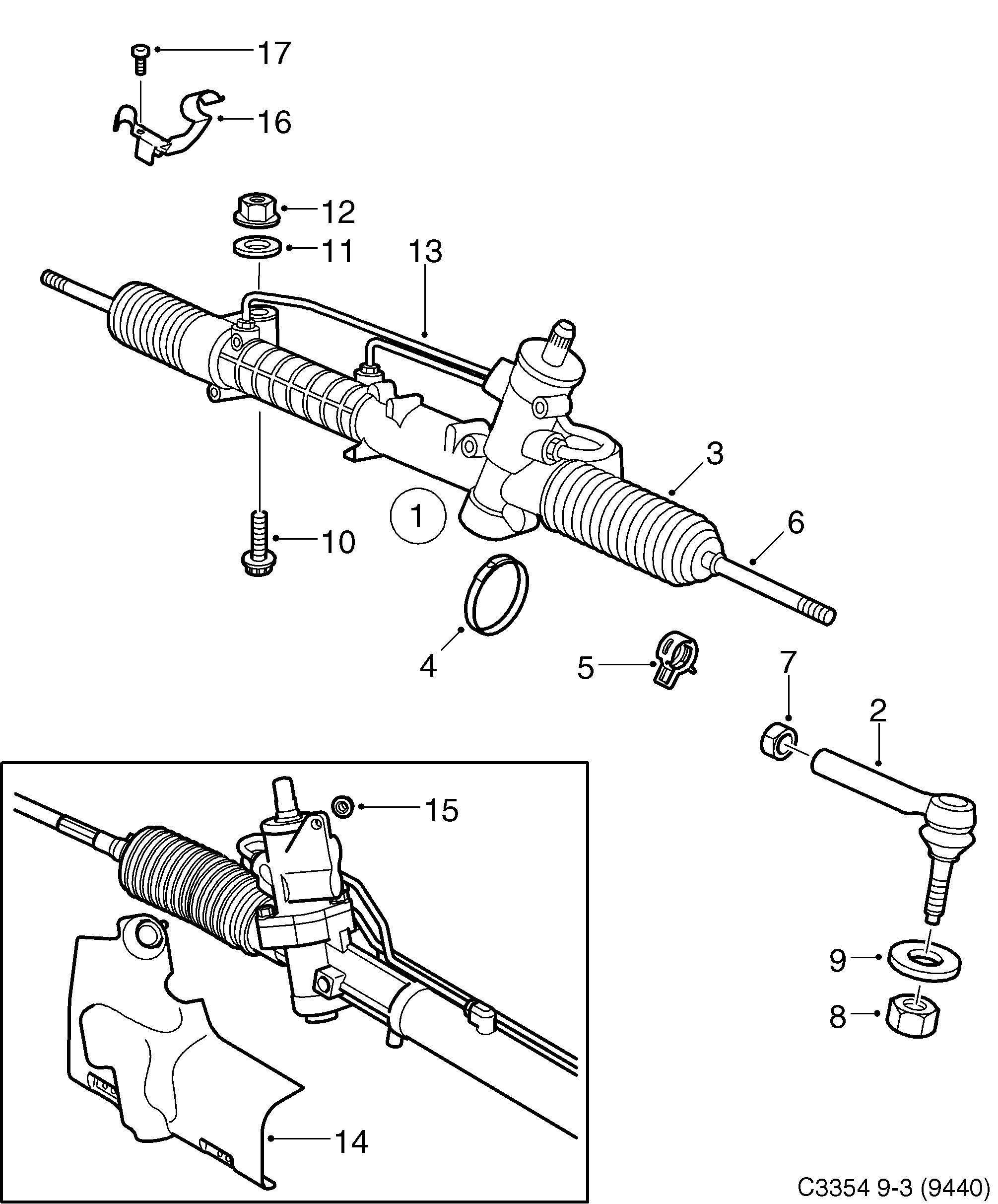 Saab 9-3 (9440) Power steering gear diagram