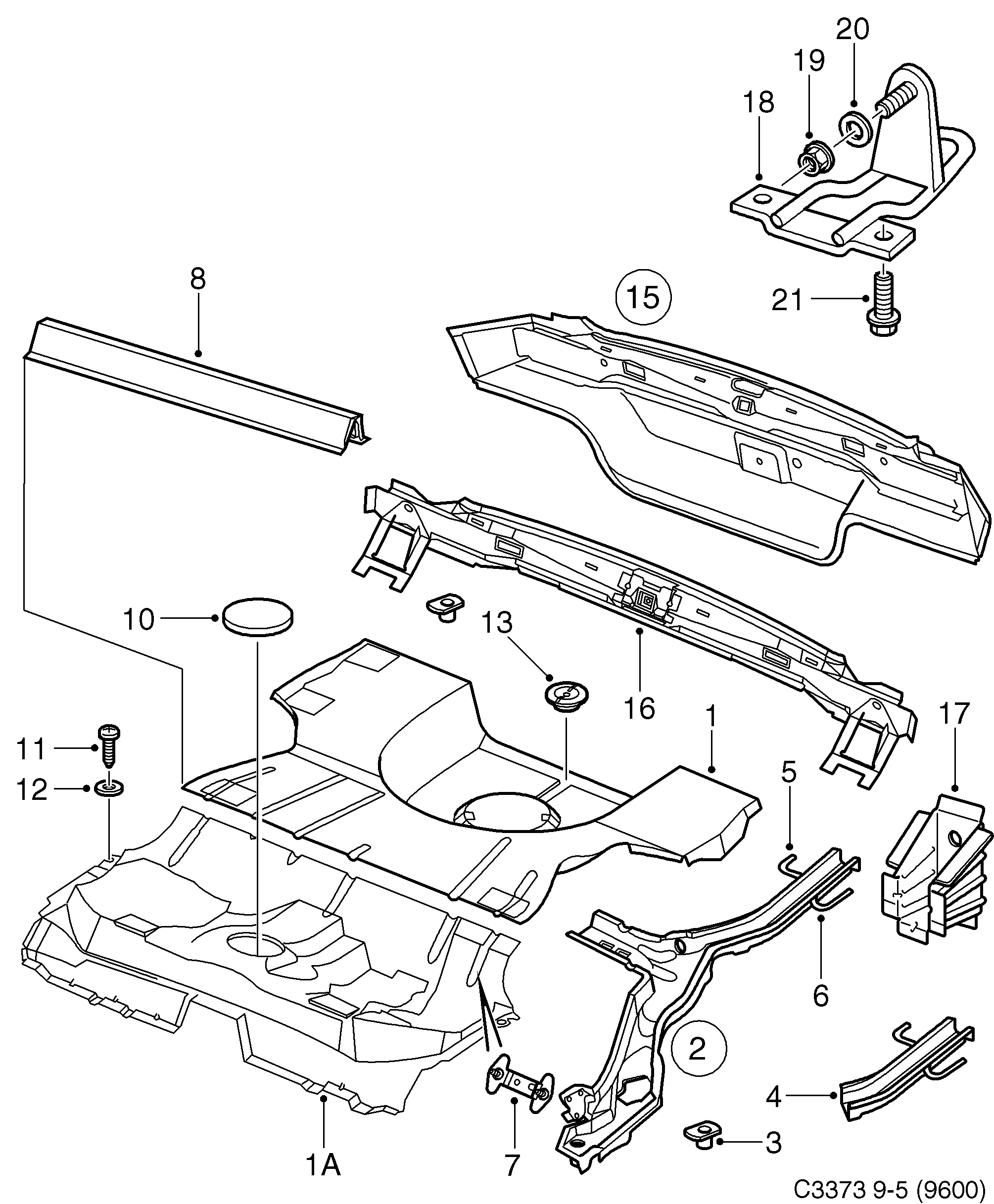 Saab 9-5 (9600) Rear floor diagram