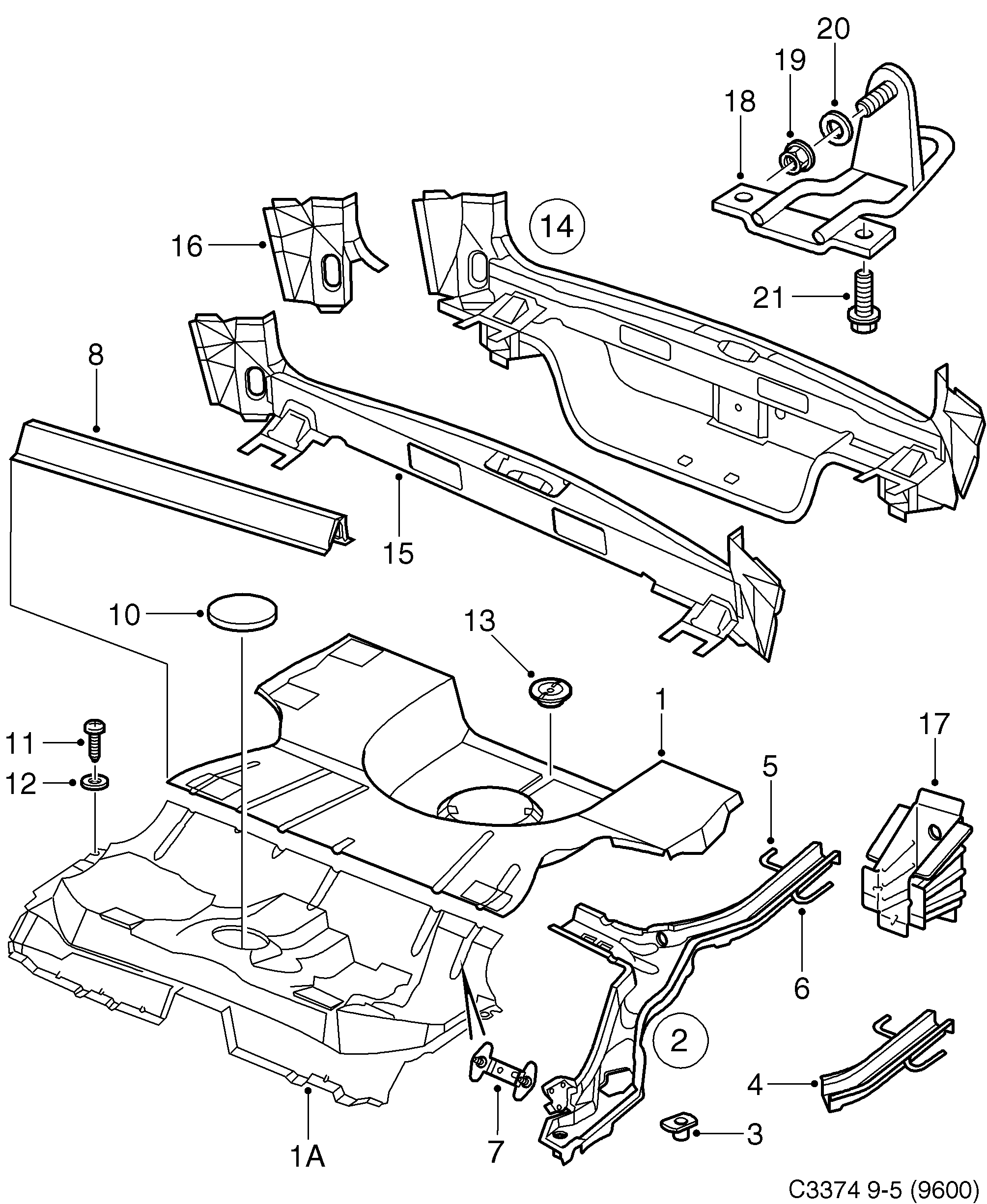 Saab 9-5 (9600) Rear floor diagram