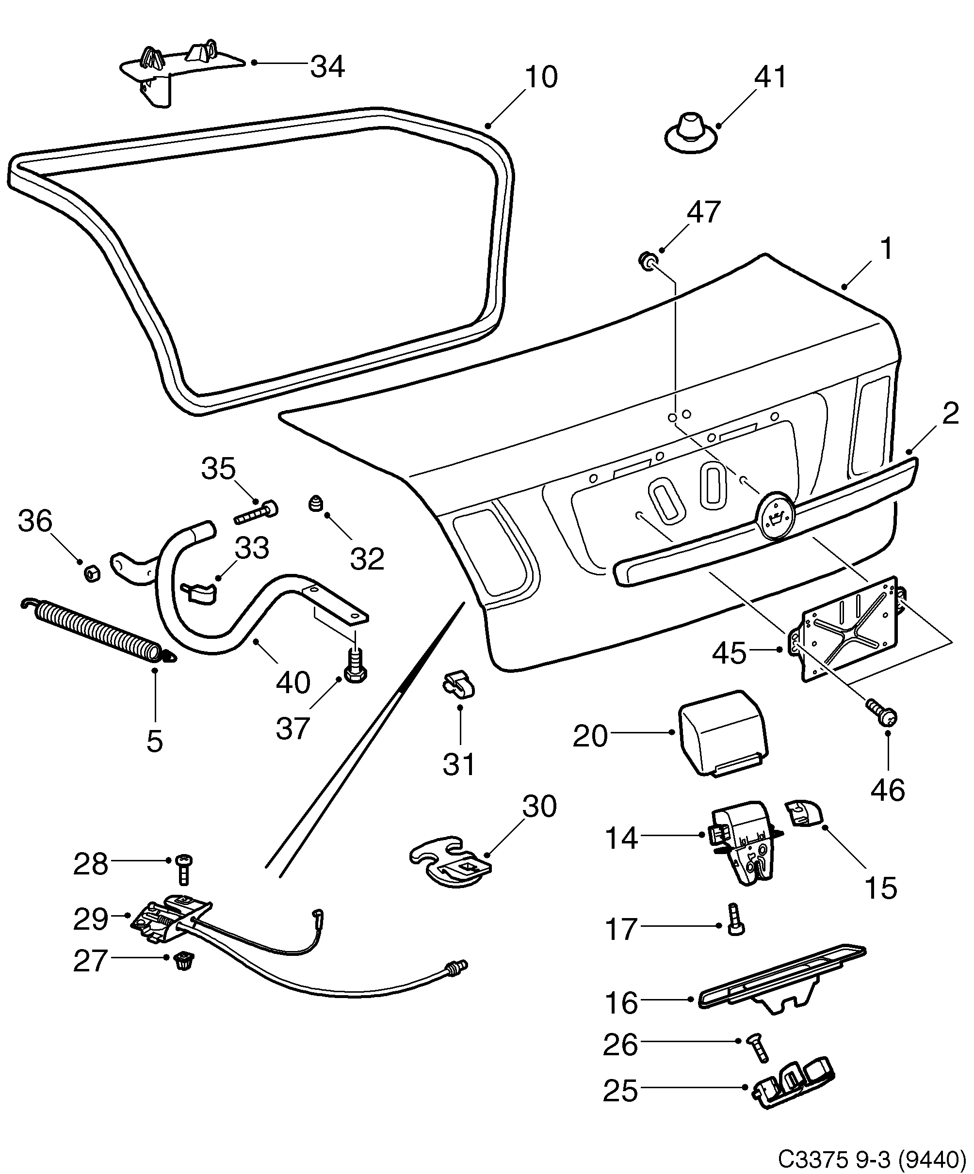 Saab 9-3 (9440) Trunk lid lock diagram