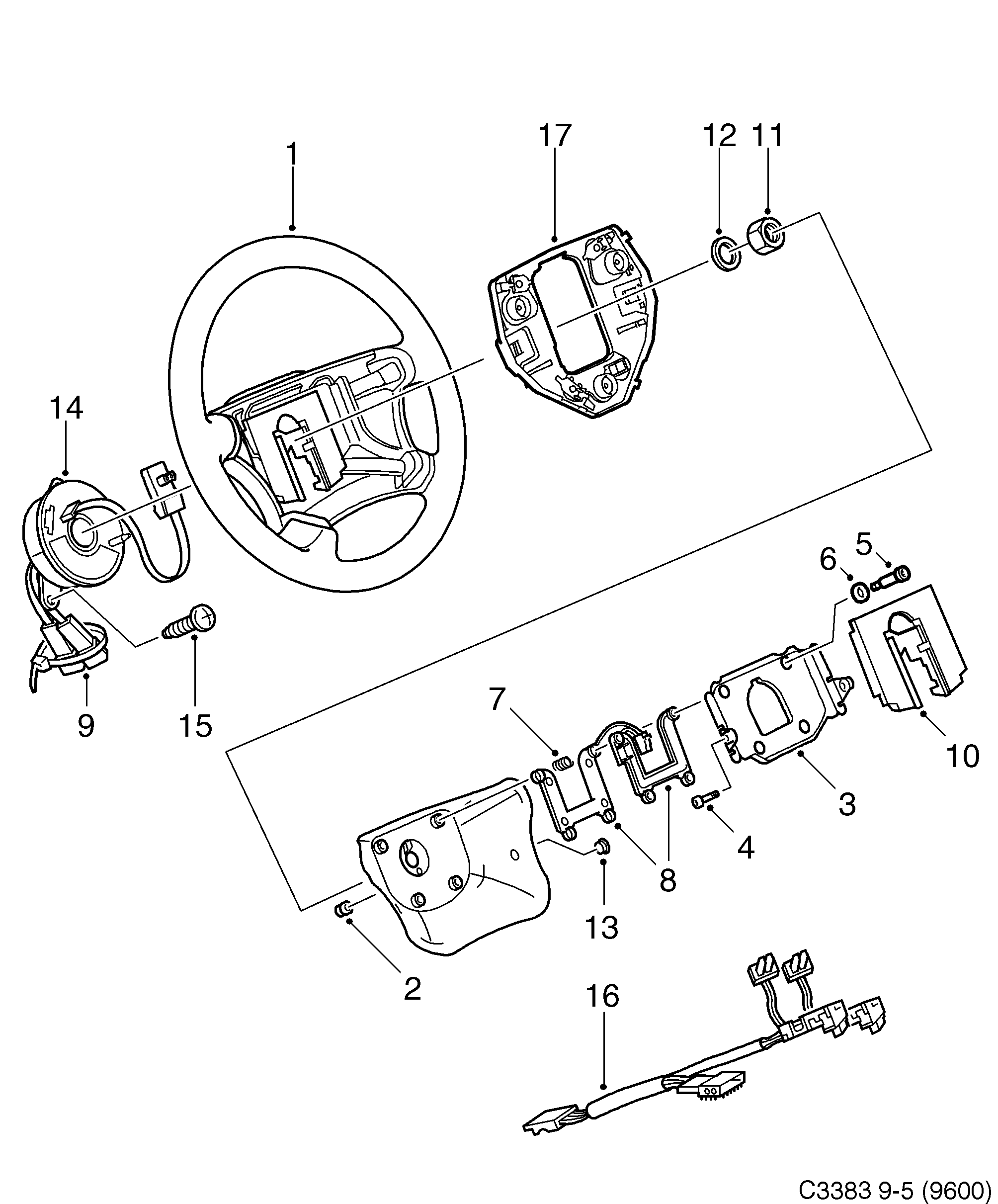 Saab 9-5 (9600) Steering wheel diagram