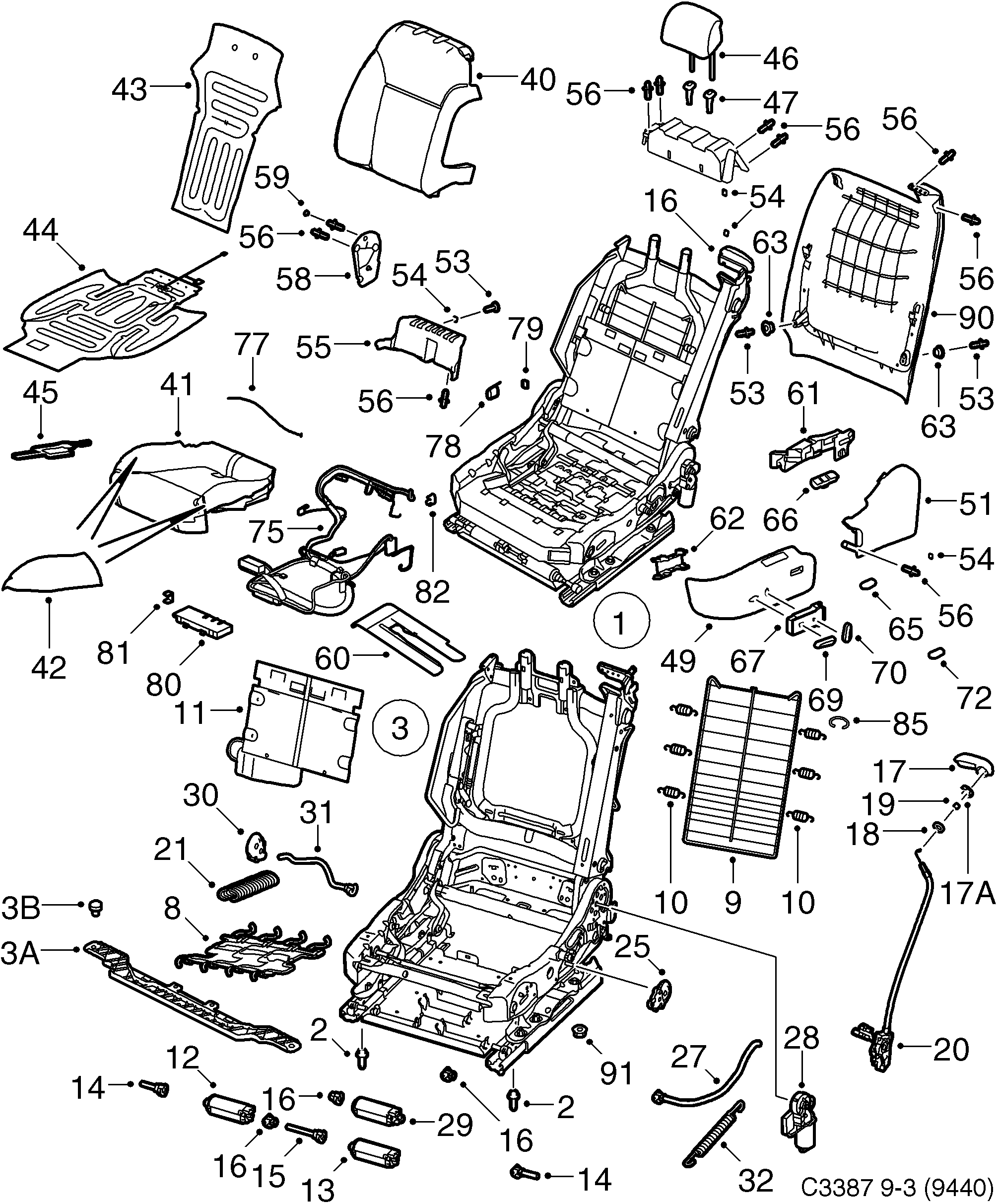 Saab 9-3 (9440) Seat Electrically adjustable diagram