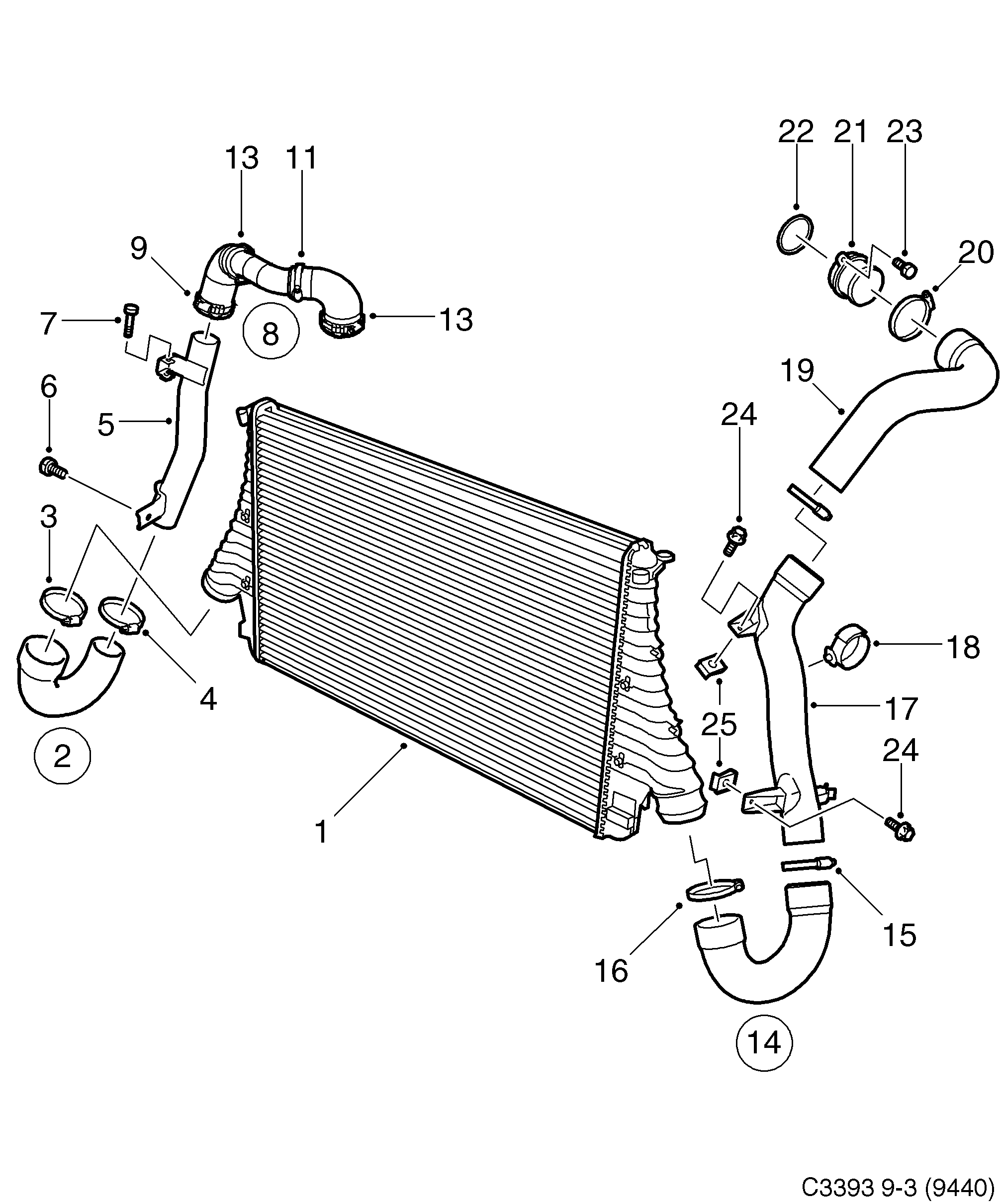 Saab 9-3 (9440) Charge air cooler diagram
