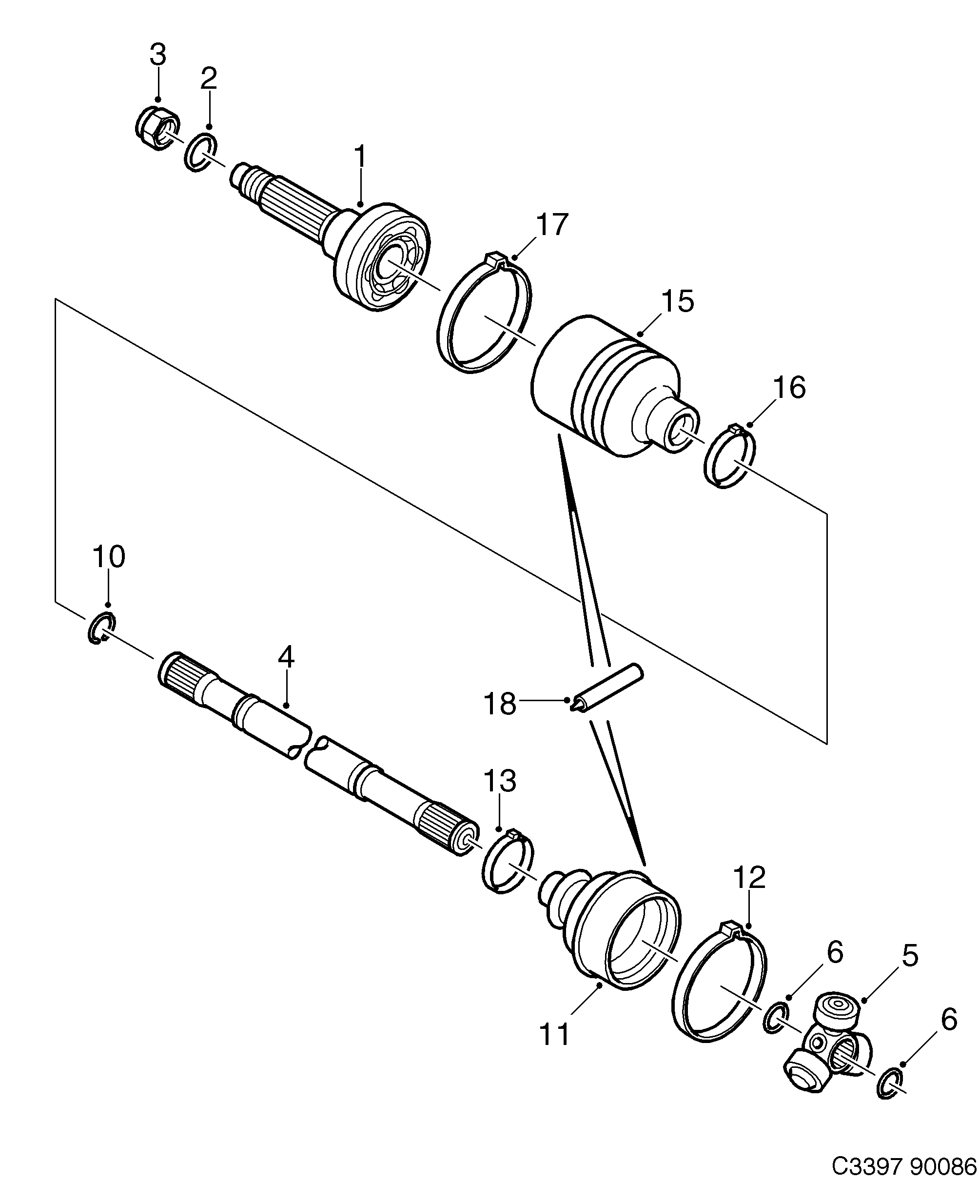 Saab 900 Outer universal joint diagram
