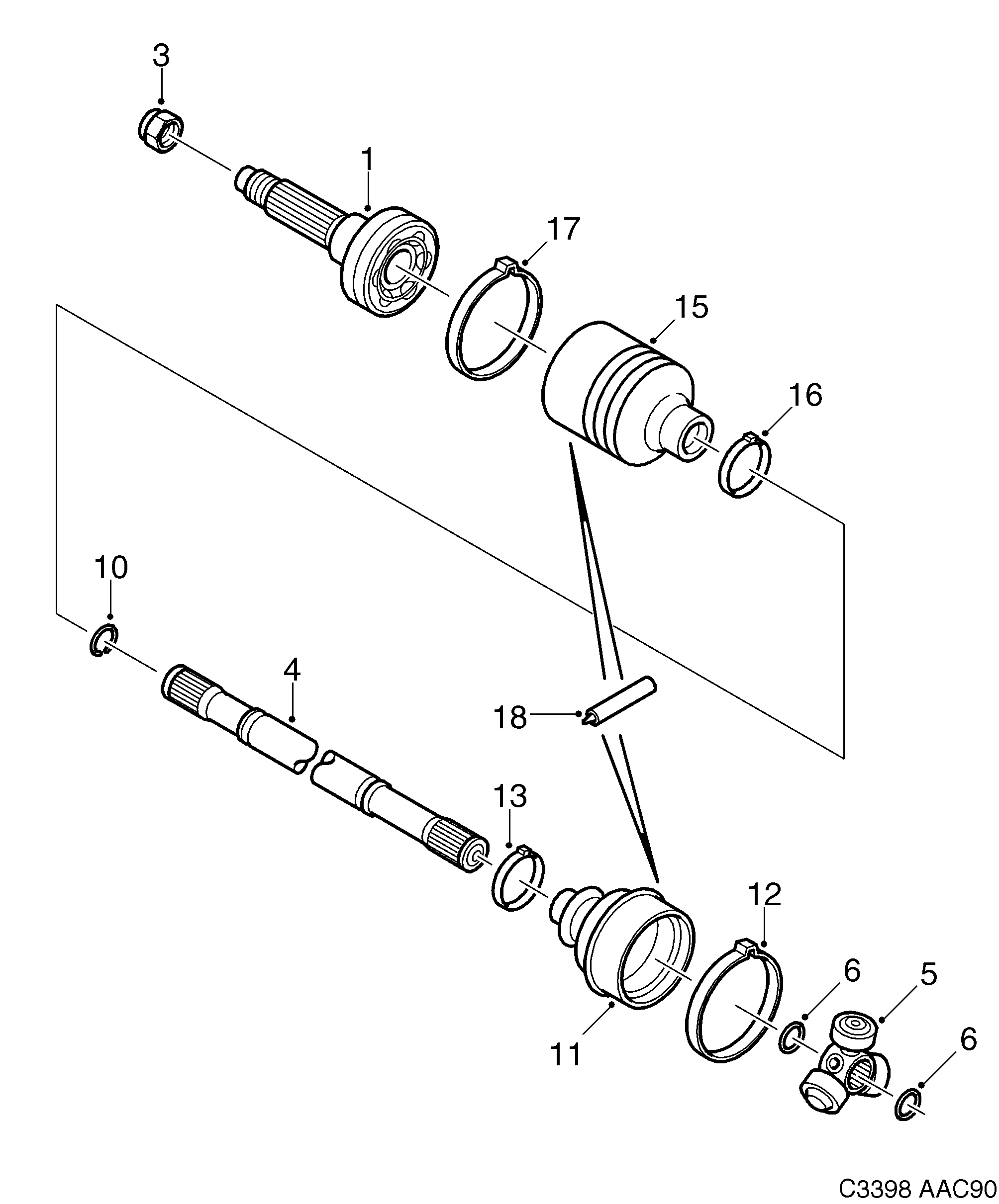 Saab 900 Outer universal joint diagram