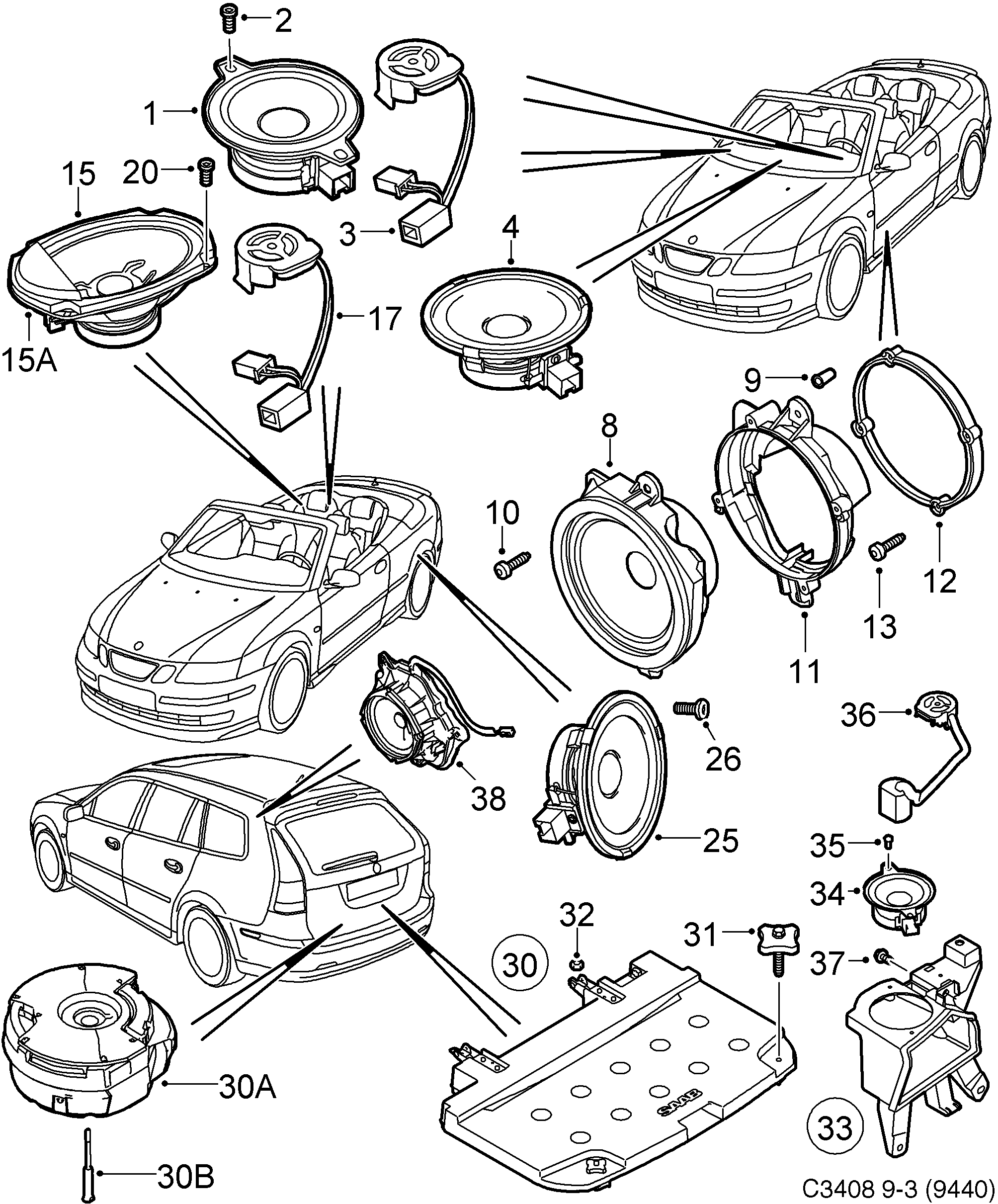 Saab 9-3 (9440) Loudspeaker diagram