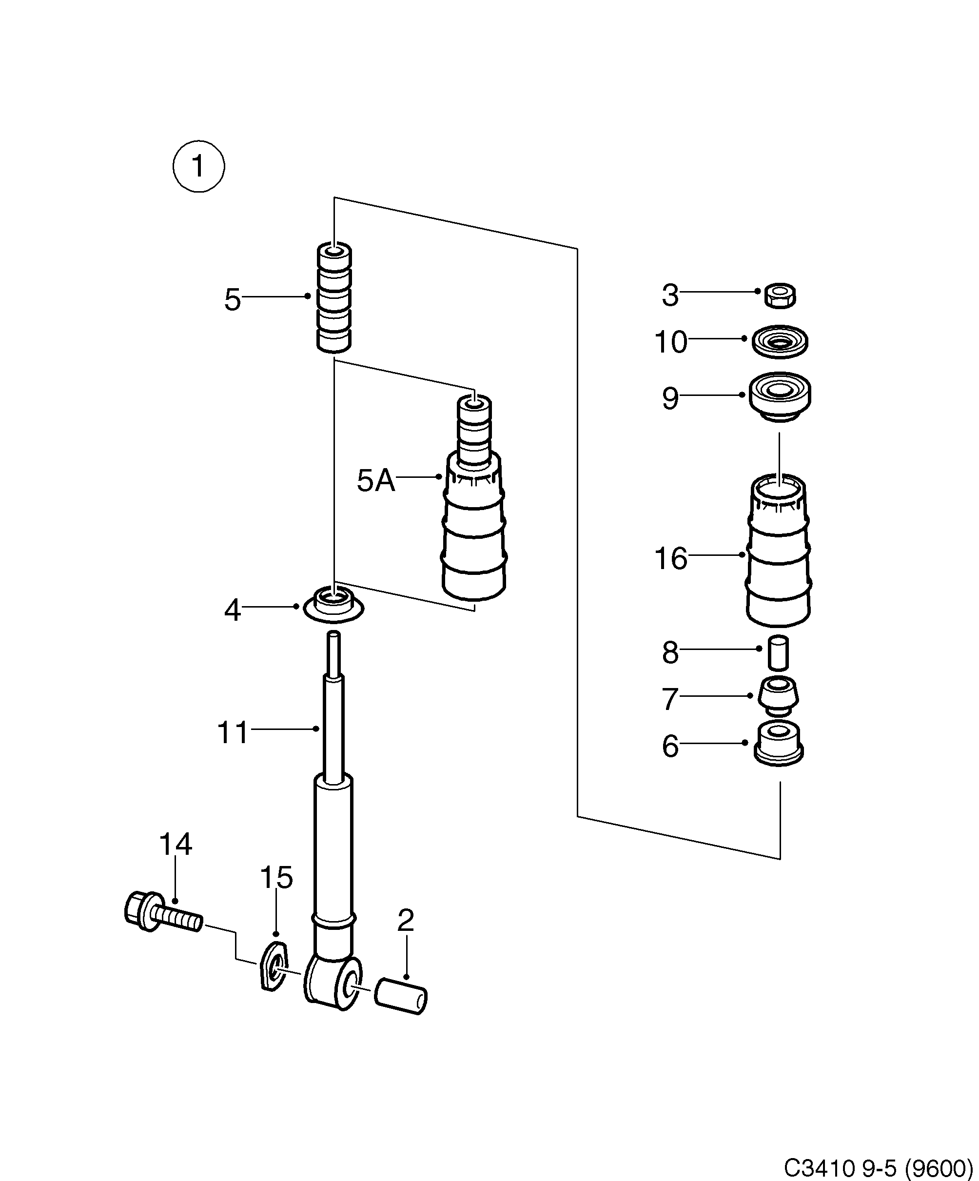Saab 9-5 (9600) Suspension system Wheel diagram