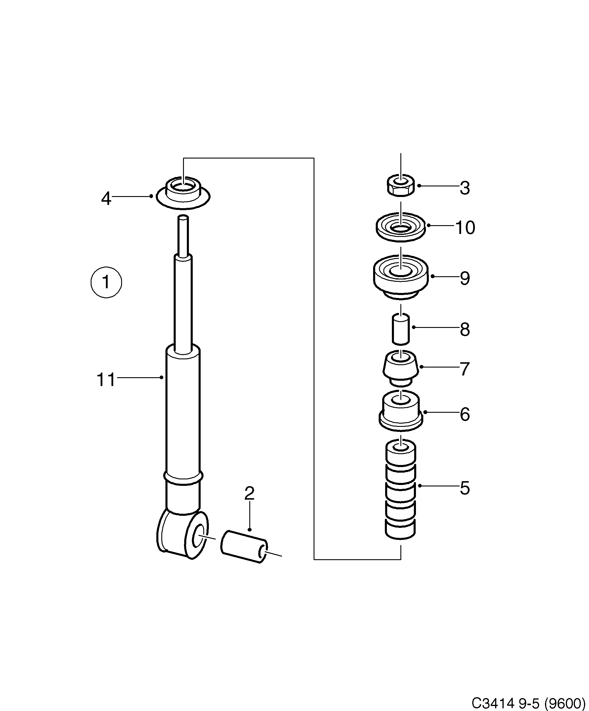 Saab 9-5 (9600) Suspension system Wheel diagram