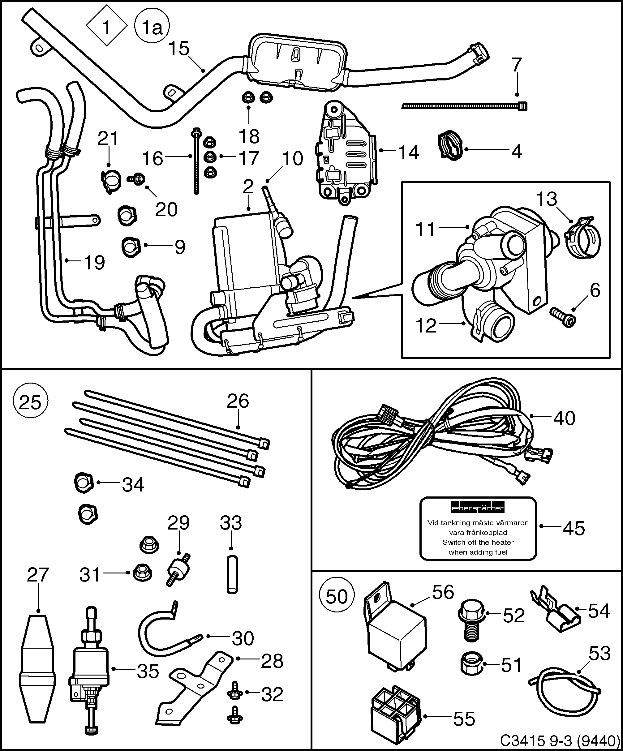 Saab 9-3 (9440) Climate control Parking heater diagram
