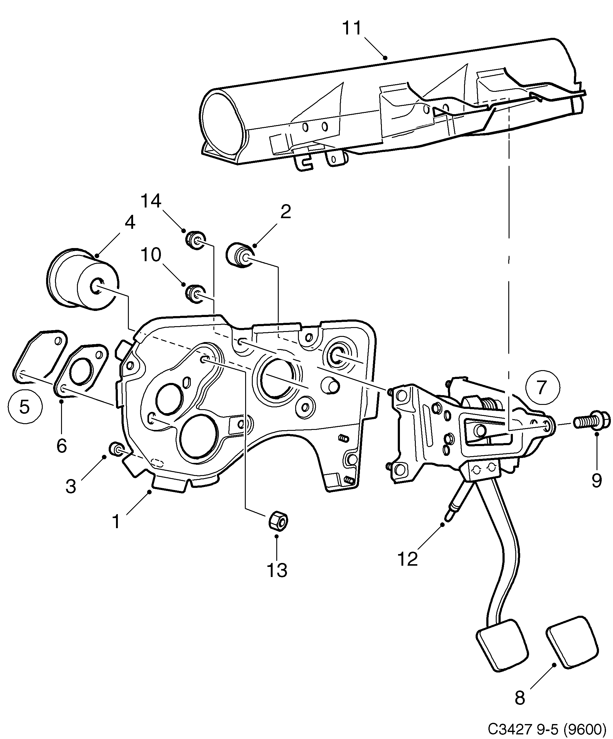Saab 9-5 (9600) Brake operation diagram