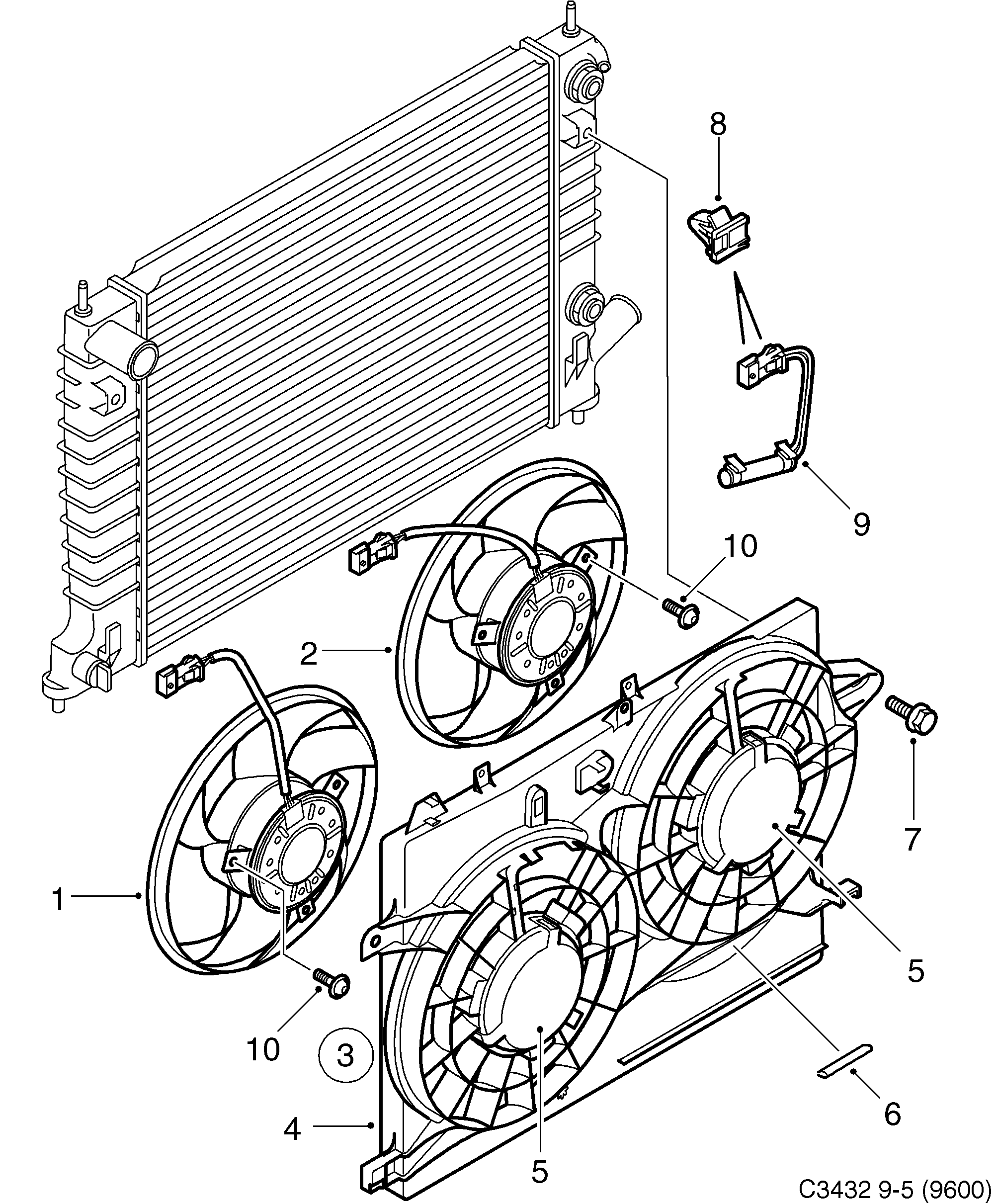 Saab 9-5 (9600) Fan motor diagram