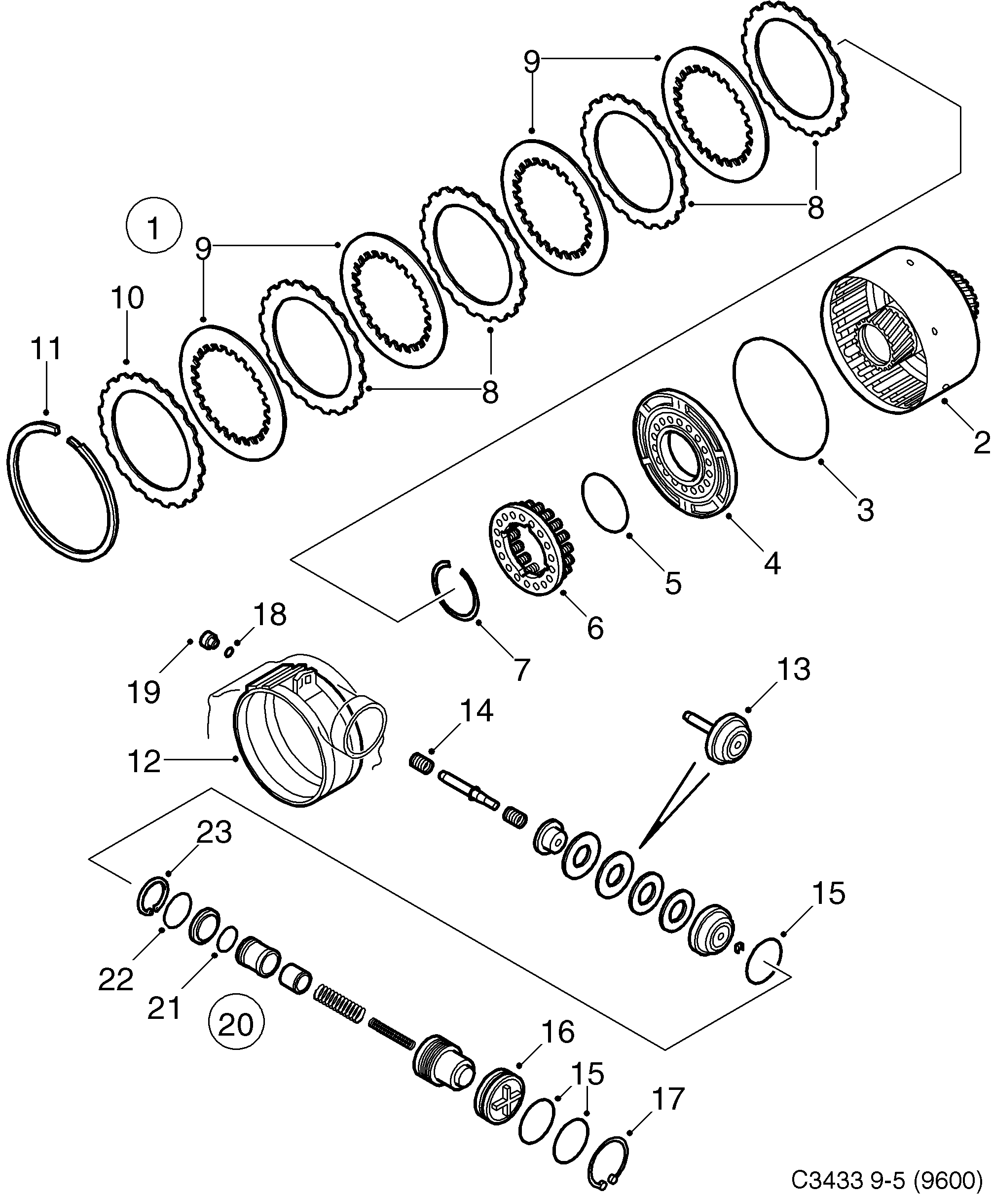 Saab 9-5 (9600) Clutch C3 and freewheel F3 Brake B4 diagram