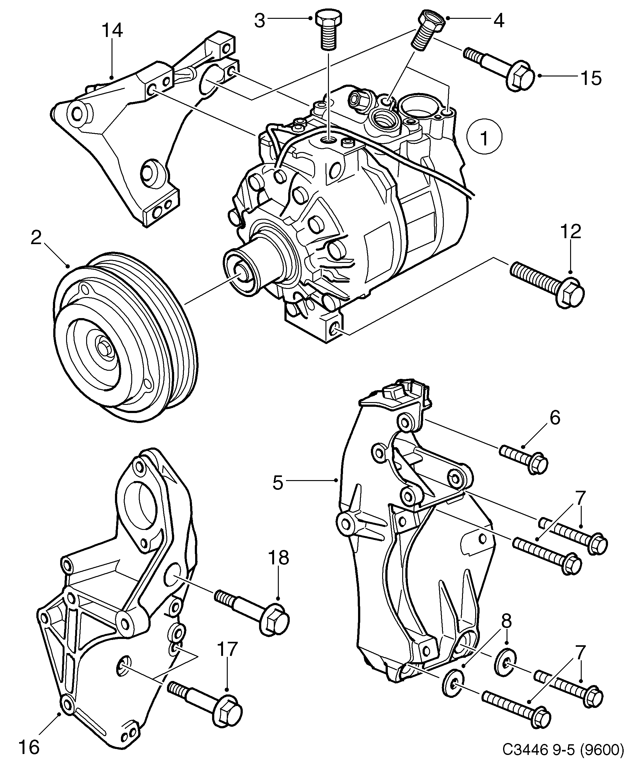 Saab 9-5 (9600) AC compressor diagram