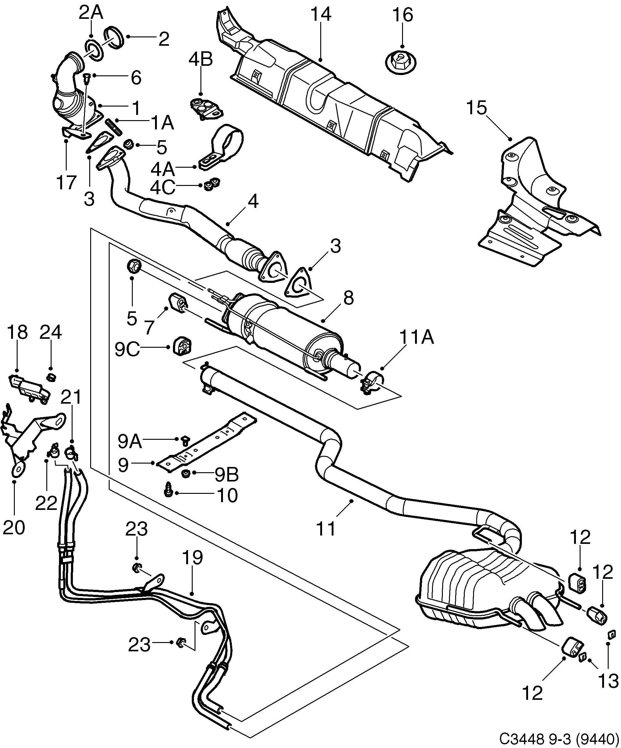 Saab 9-3 (9440) Exhaust system diagram