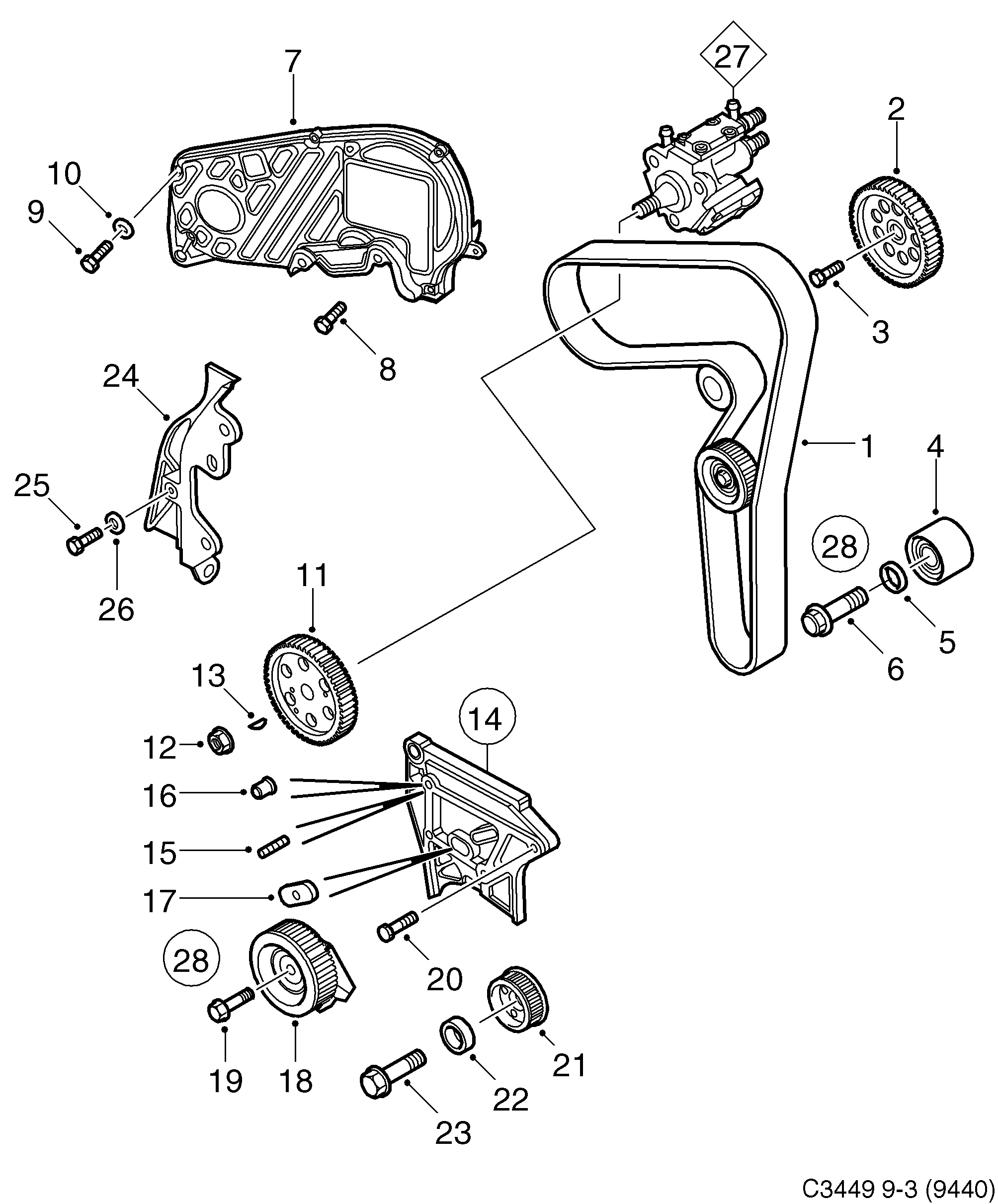 Saab 9-3 (9440) Transmission diagram
