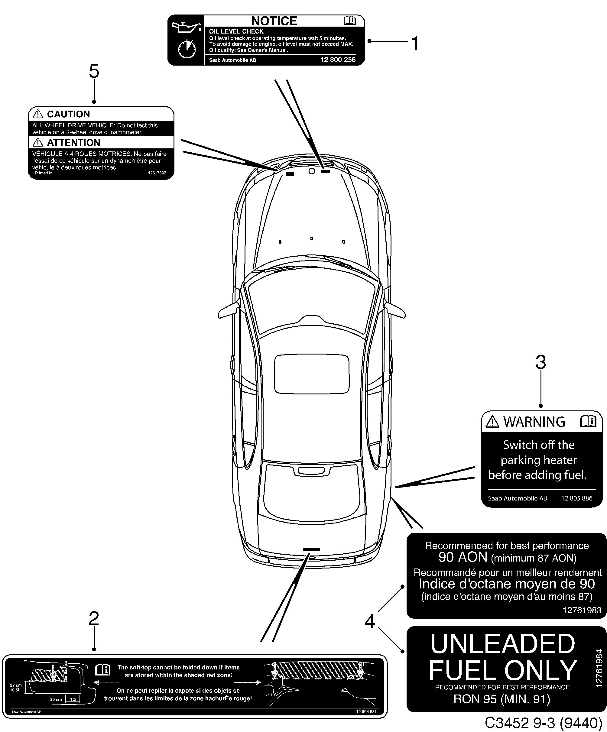 Saab 9-3 (9440) Labels Part 3 diagram
